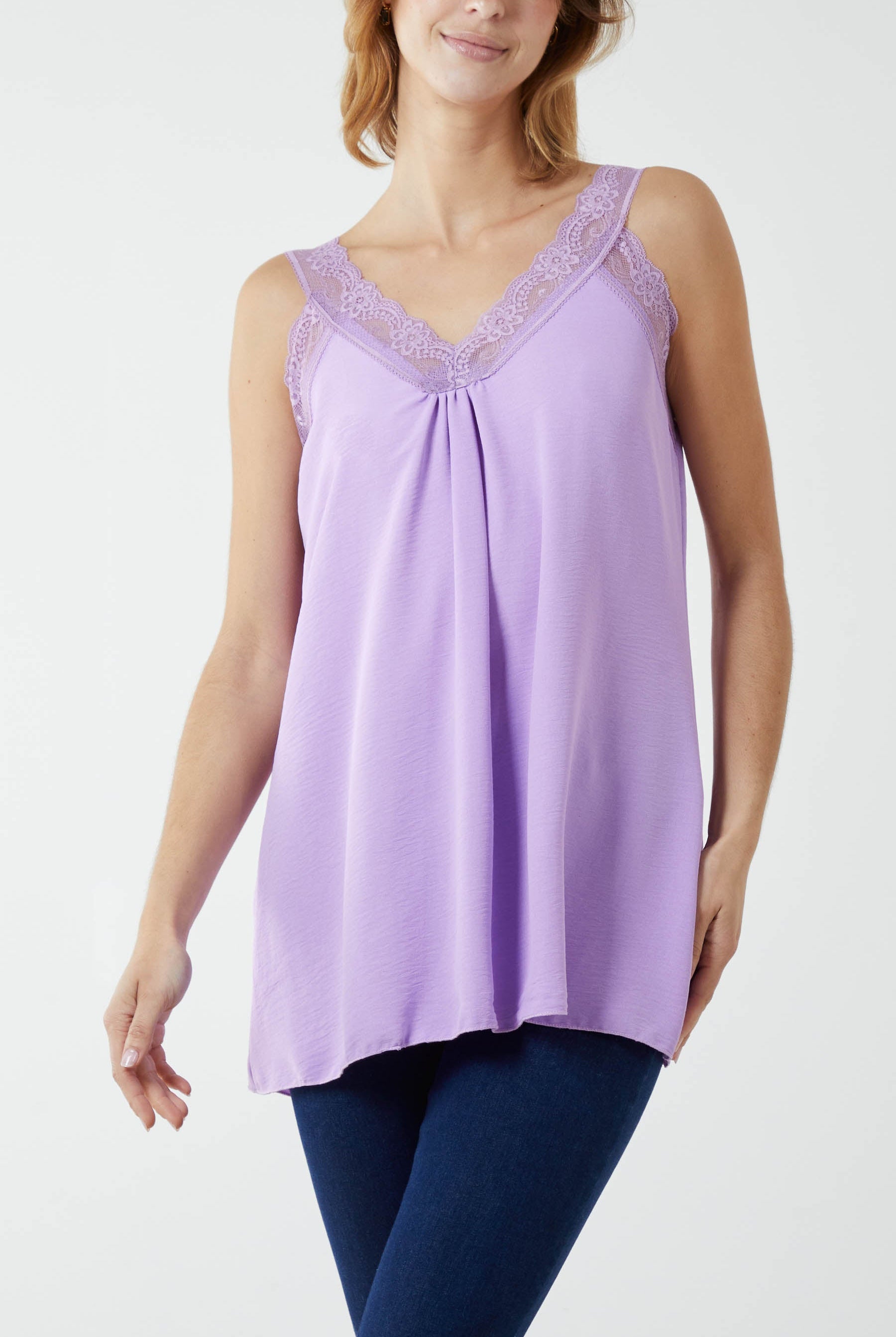 Lace Cami V Neck Top Tops WearAll Lilac One Size