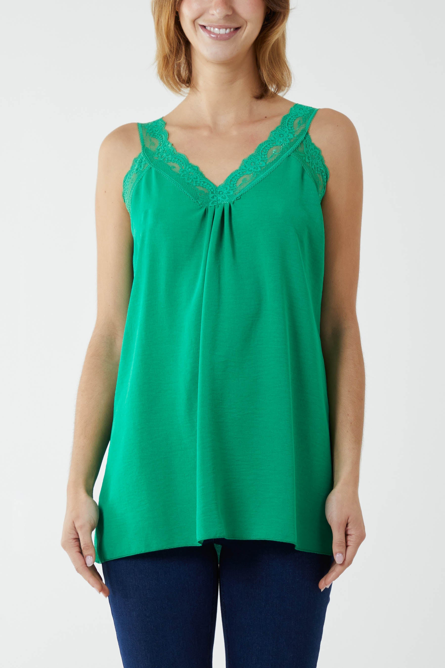 Lace Cami V Neck Top Tops WearAll Jade One Size