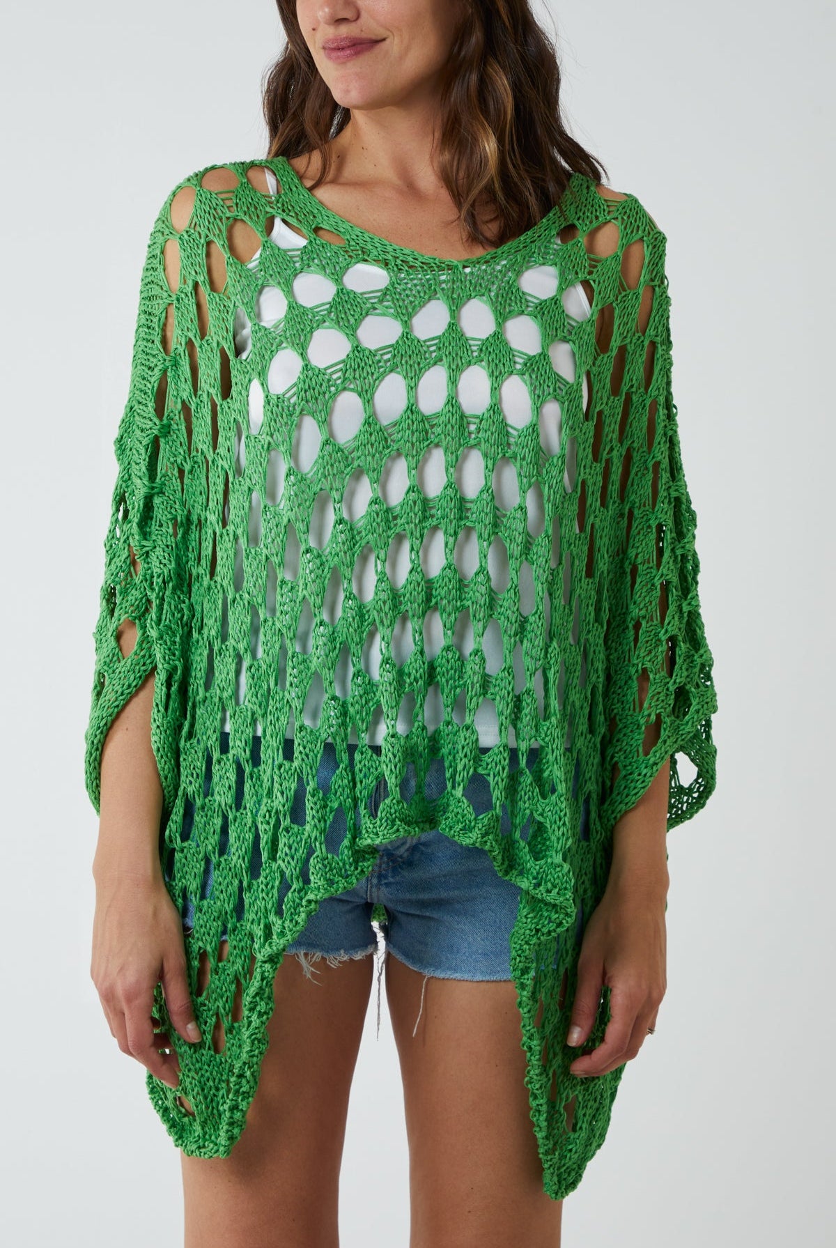 Oversized Diamond Crochet Blouse Blouses WearAll Jade One Size