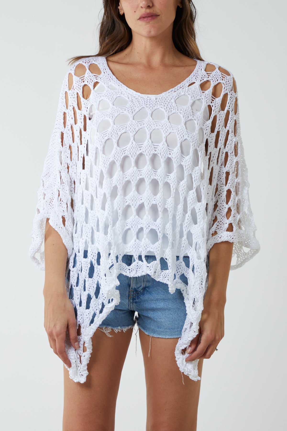 Oversized Diamond Crochet Blouse Blouses WearAll Cream One Size
