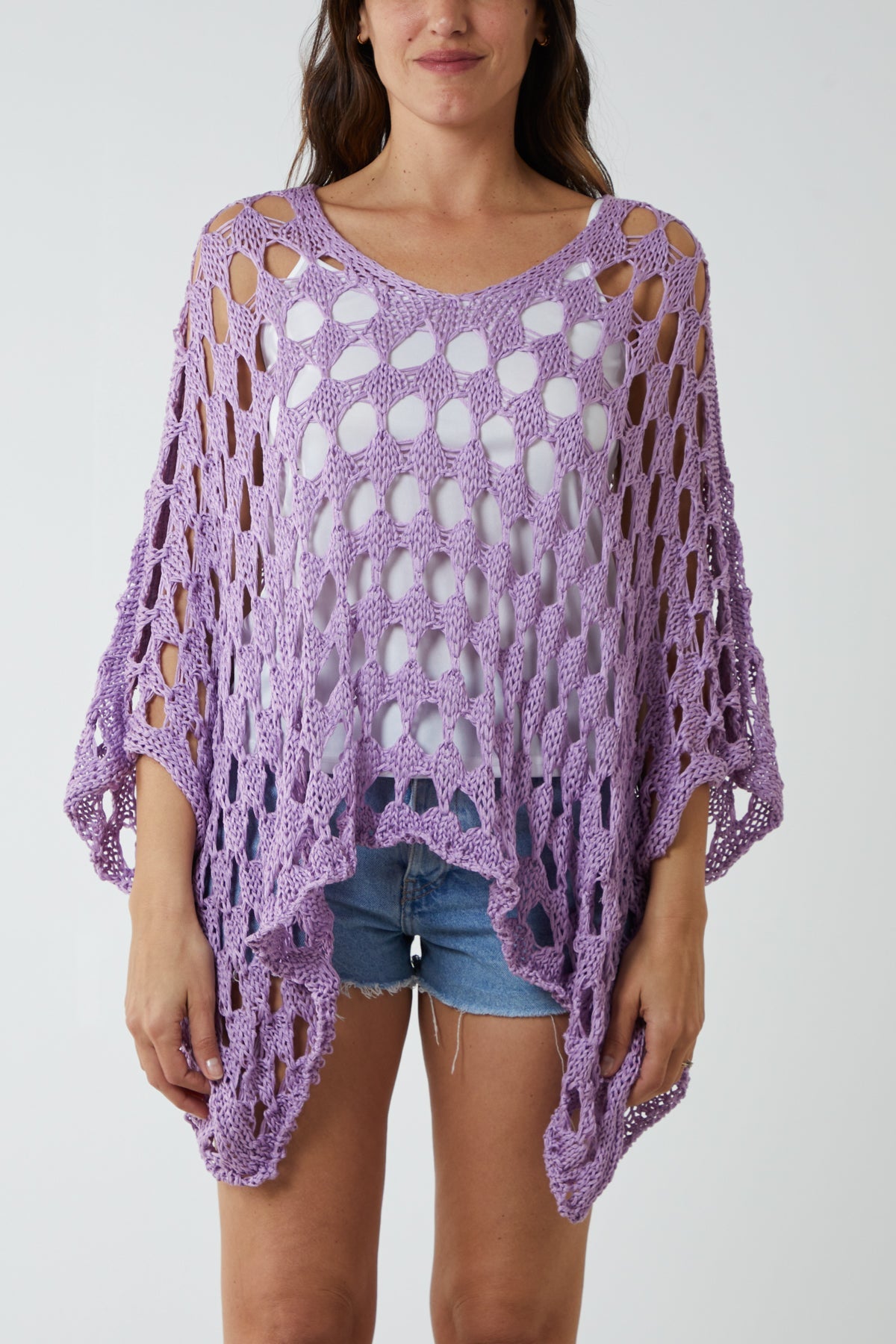 Oversized Diamond Crochet Blouse Blouses WearAll Lilac One Size