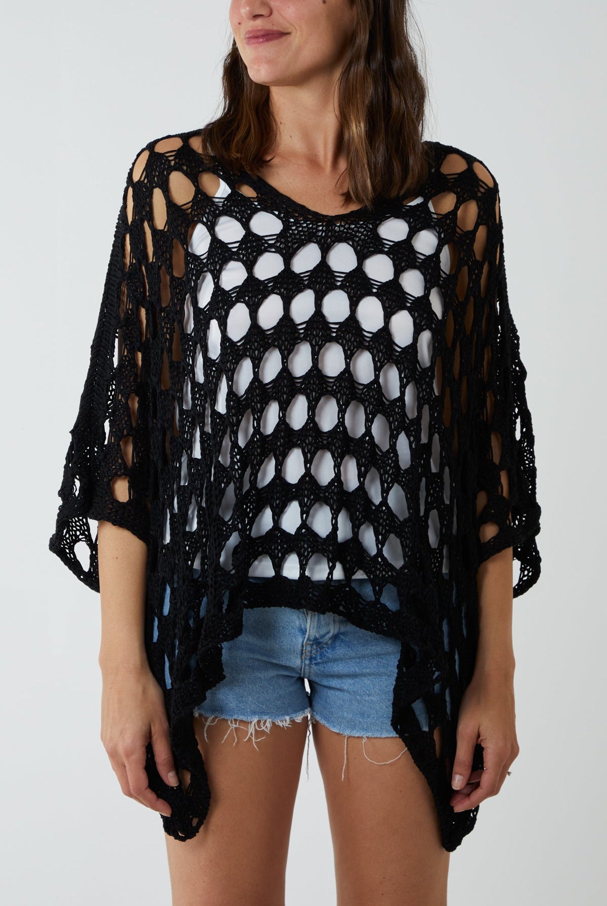 Oversized Diamond Crochet Blouse Blouses WearAll Black One Size