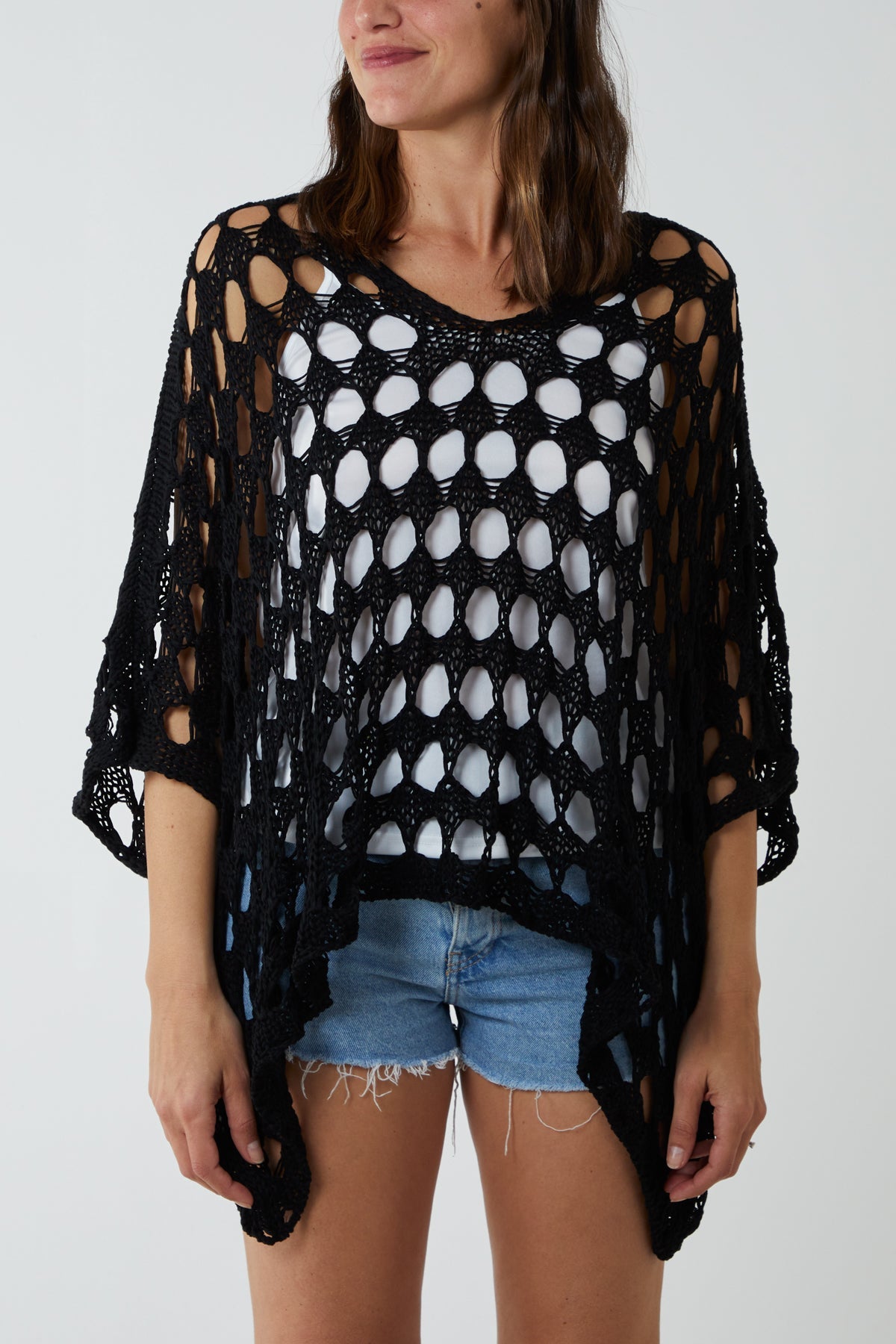 Oversized Diamond Crochet Blouse Blouses WearAll Black One Size