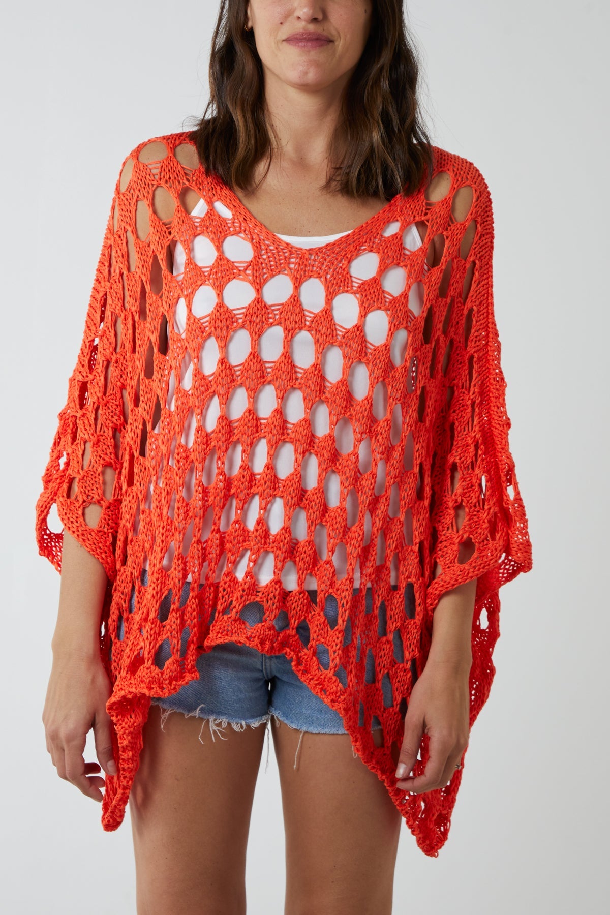 Oversized Diamond Crochet Blouse Blouses WearAll Orange One Size