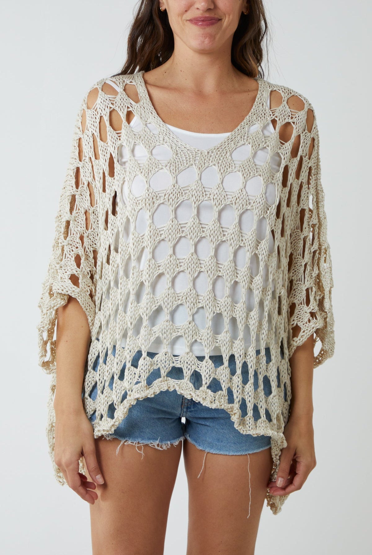 Oversized Diamond Crochet Blouse Blouses WearAll Stone One Size