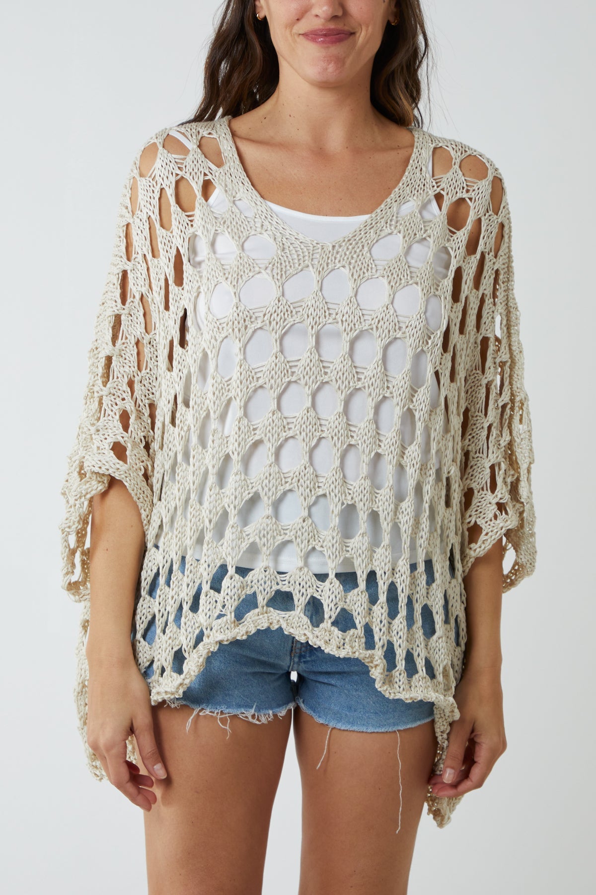 Oversized Diamond Crochet Blouse Blouses WearAll Stone One Size