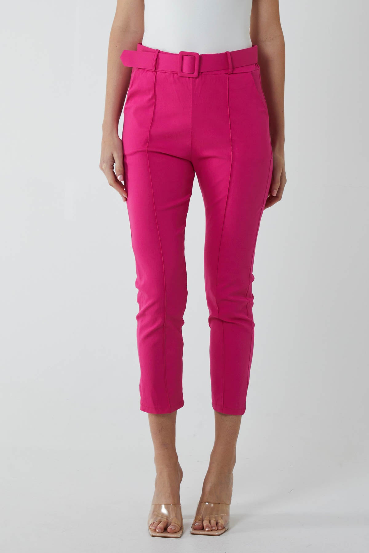 Pin Tuck Belted Capri Trousers Trousers WearAll Hot Pink One Size