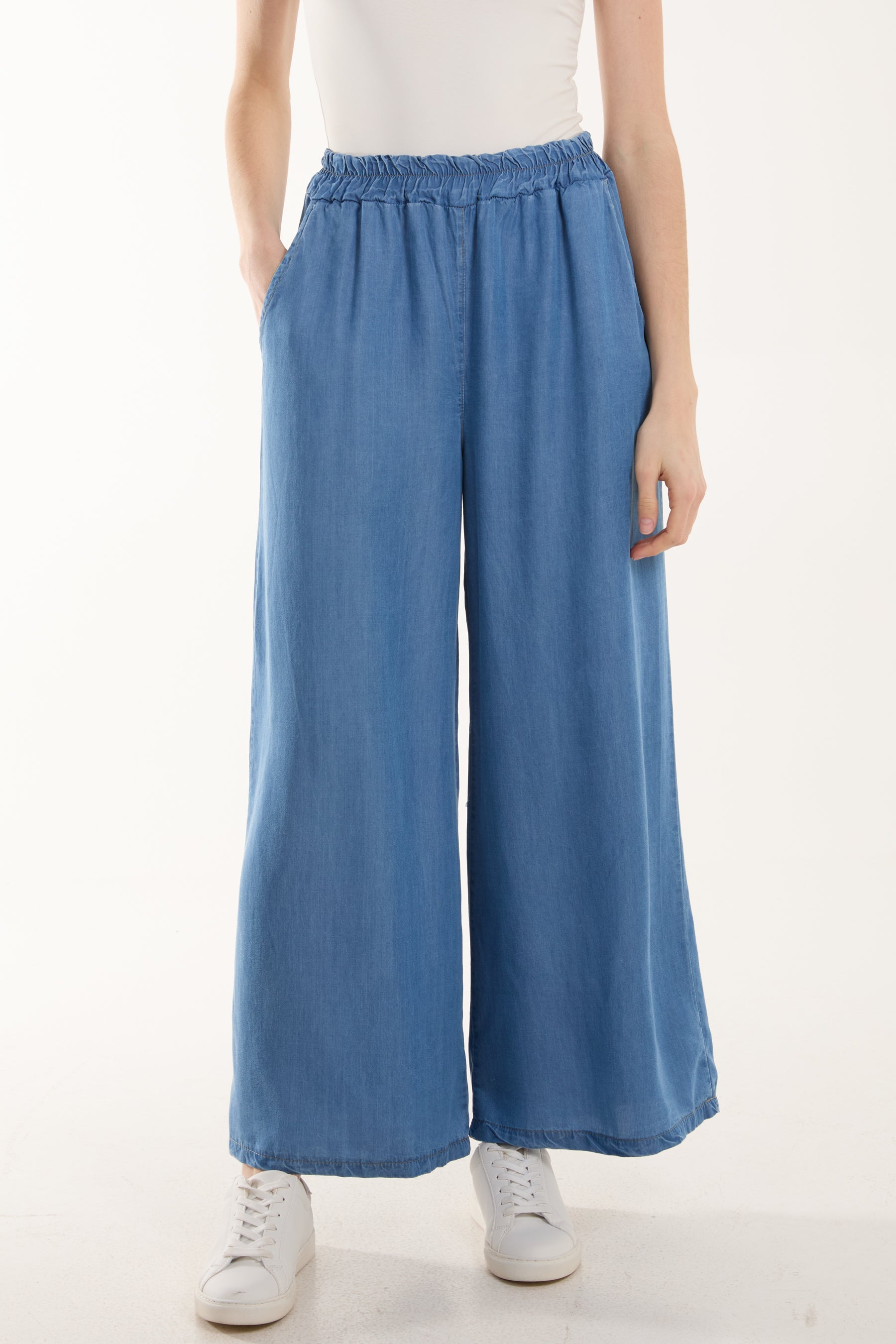Elasticated Waist Denim Culottes Culottes WearAll Light Denim One Size