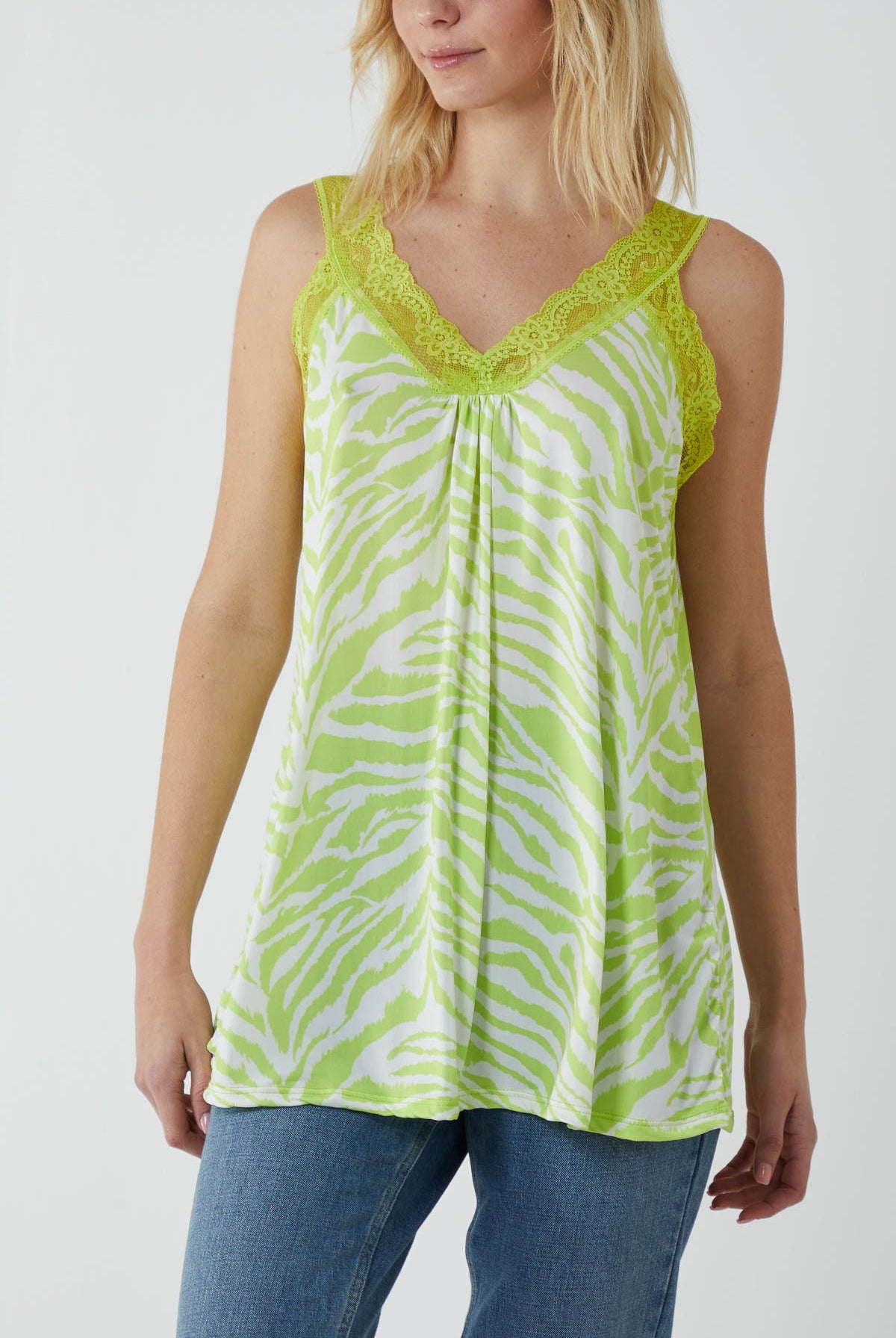 Zebra Lace Cami Vest Vests WearAll Lime One Size