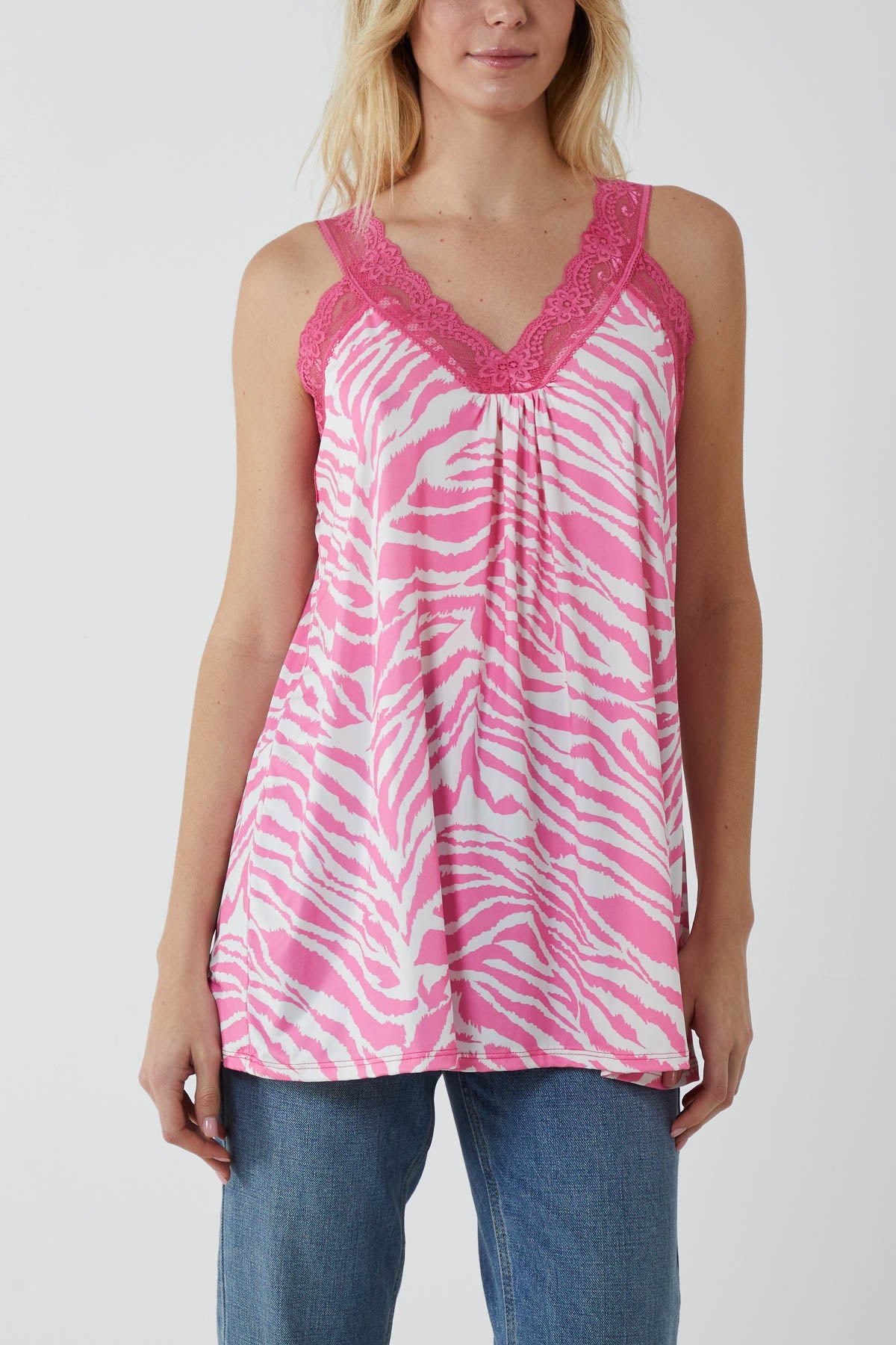 Zebra Lace Cami Vest Vests WearAll Bubble Gum Pink One Size