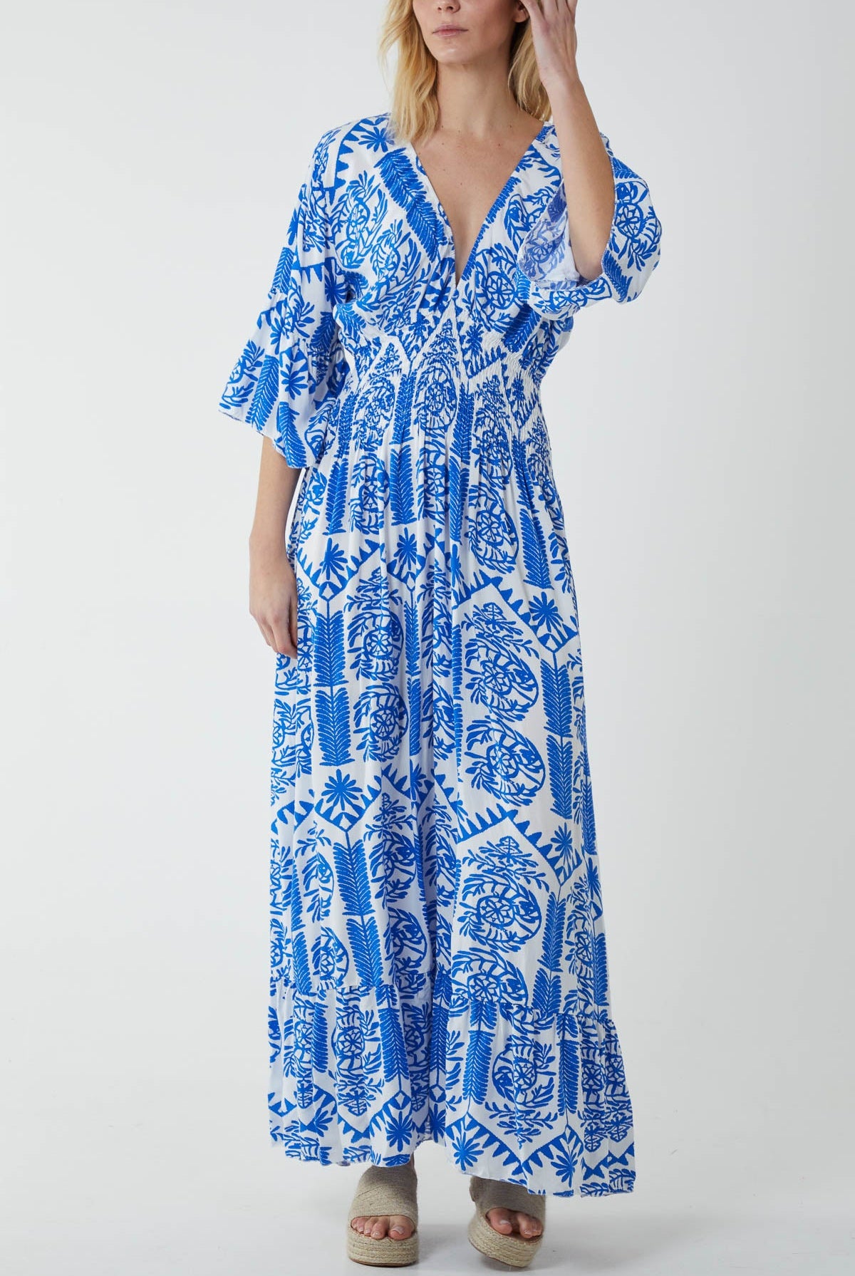 Baroque Shirred Bodice Maxi Dress Dresses WearAll Royal Blue One Size