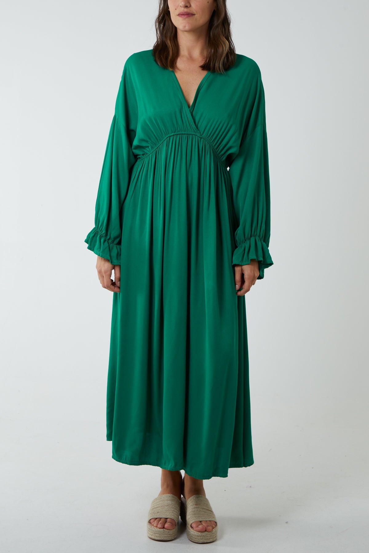 V-Neck Elasticated Waist Maxi Dress DMF2 WearAll Jade One Size