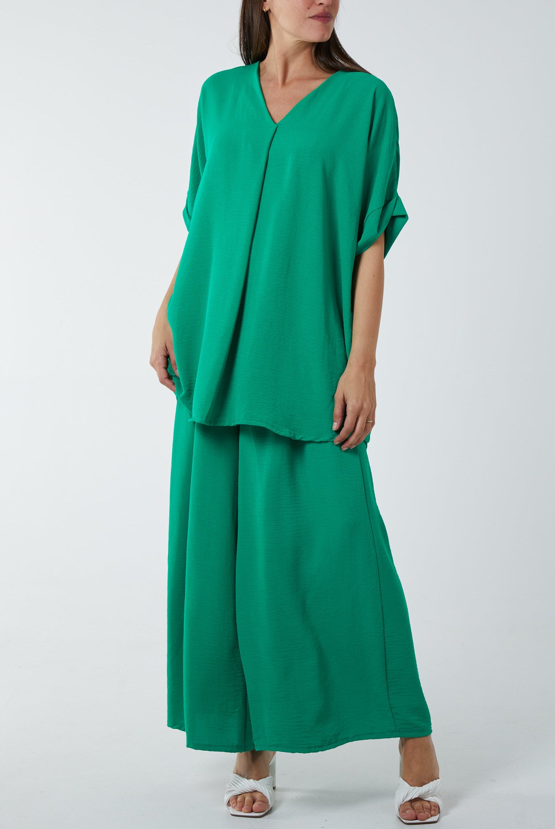 V-Neck Blouse Wide Leg Culottes Co-Ord Co-Ords WearAll Jade One Size