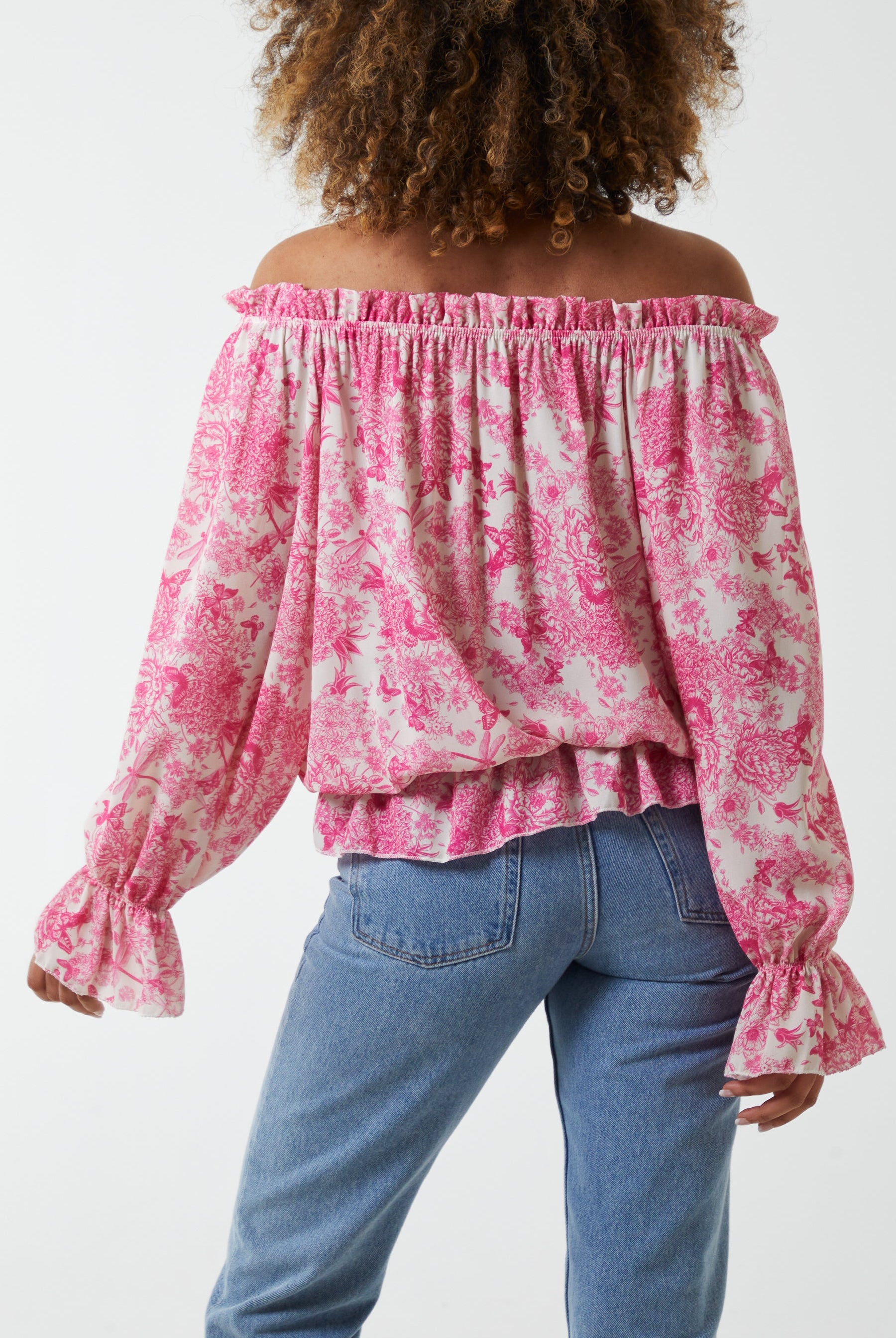 Floral Pattern Bardot Top Tops WearAll