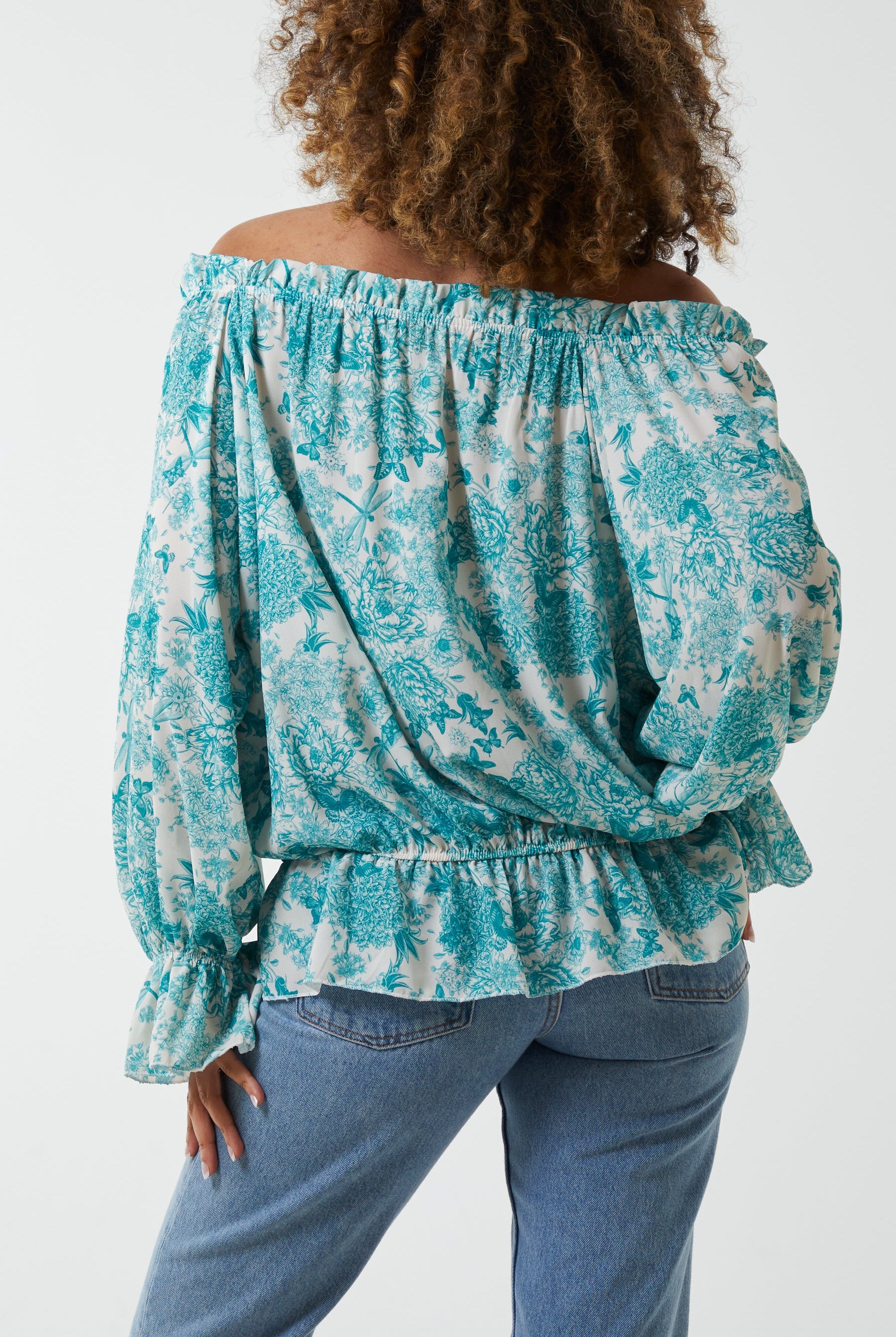 Floral Pattern Bardot Top Tops WearAll