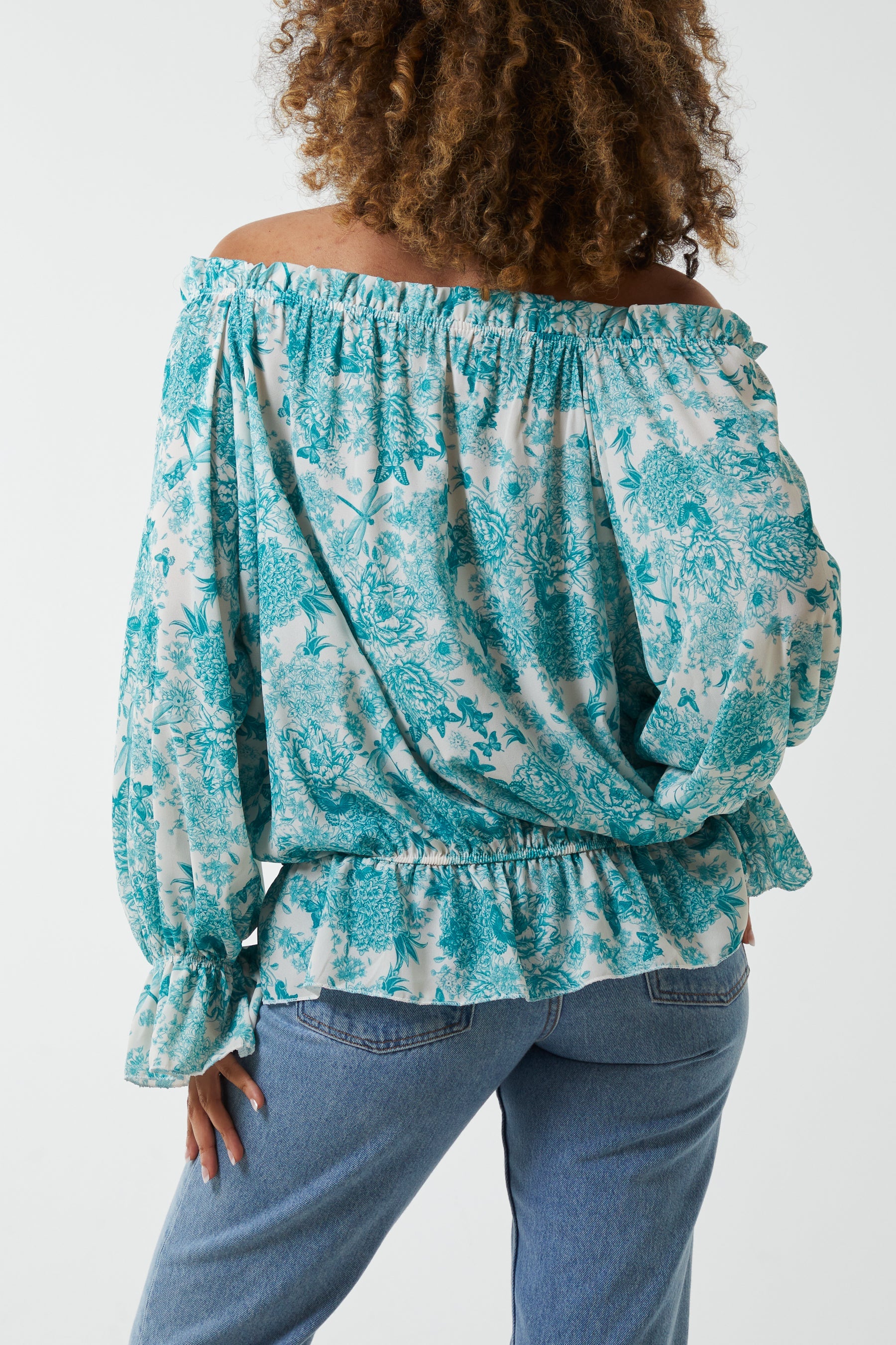 Floral Pattern Bardot Top Tops WearAll