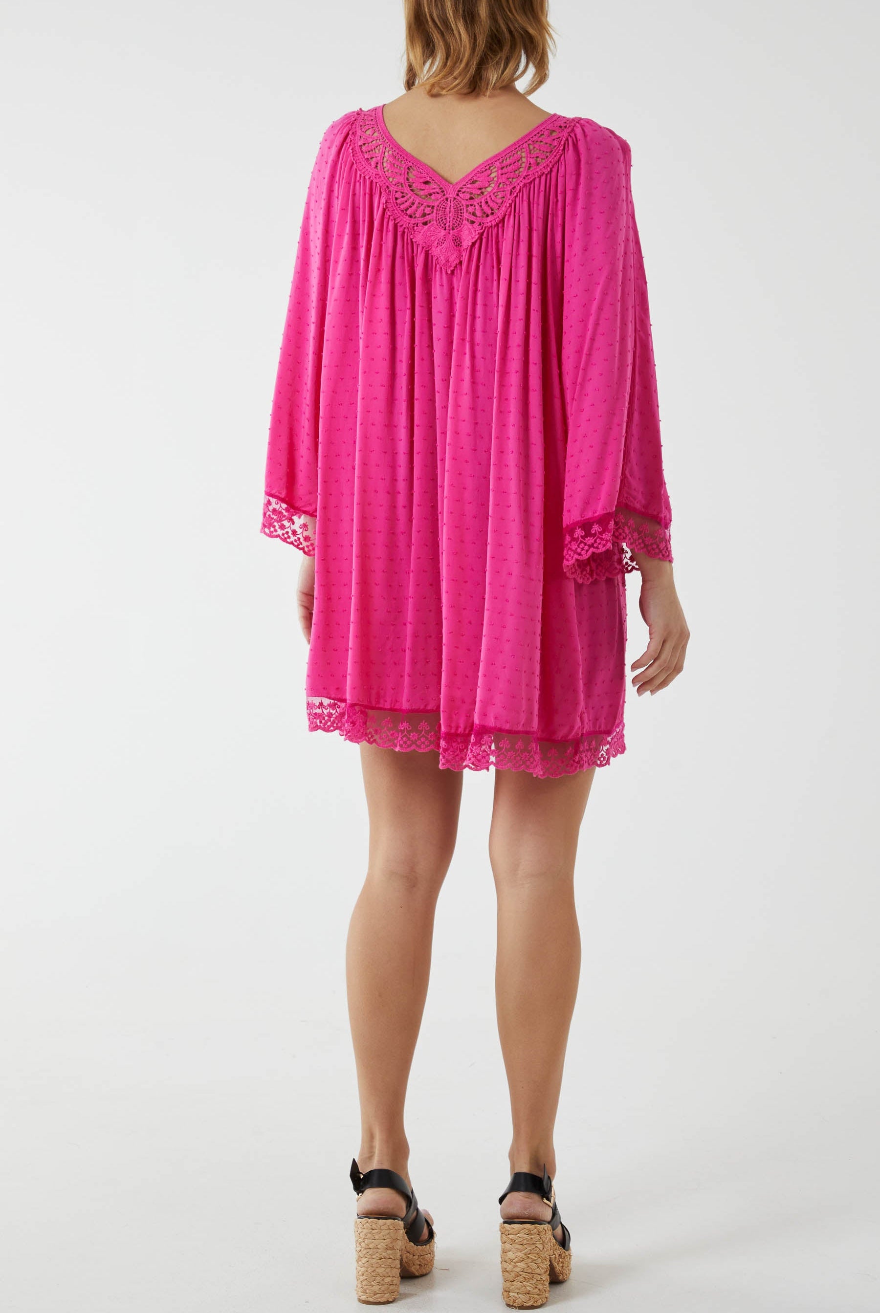 Lace Hem Broderie Collar Mini Dress DMF2 WearAll