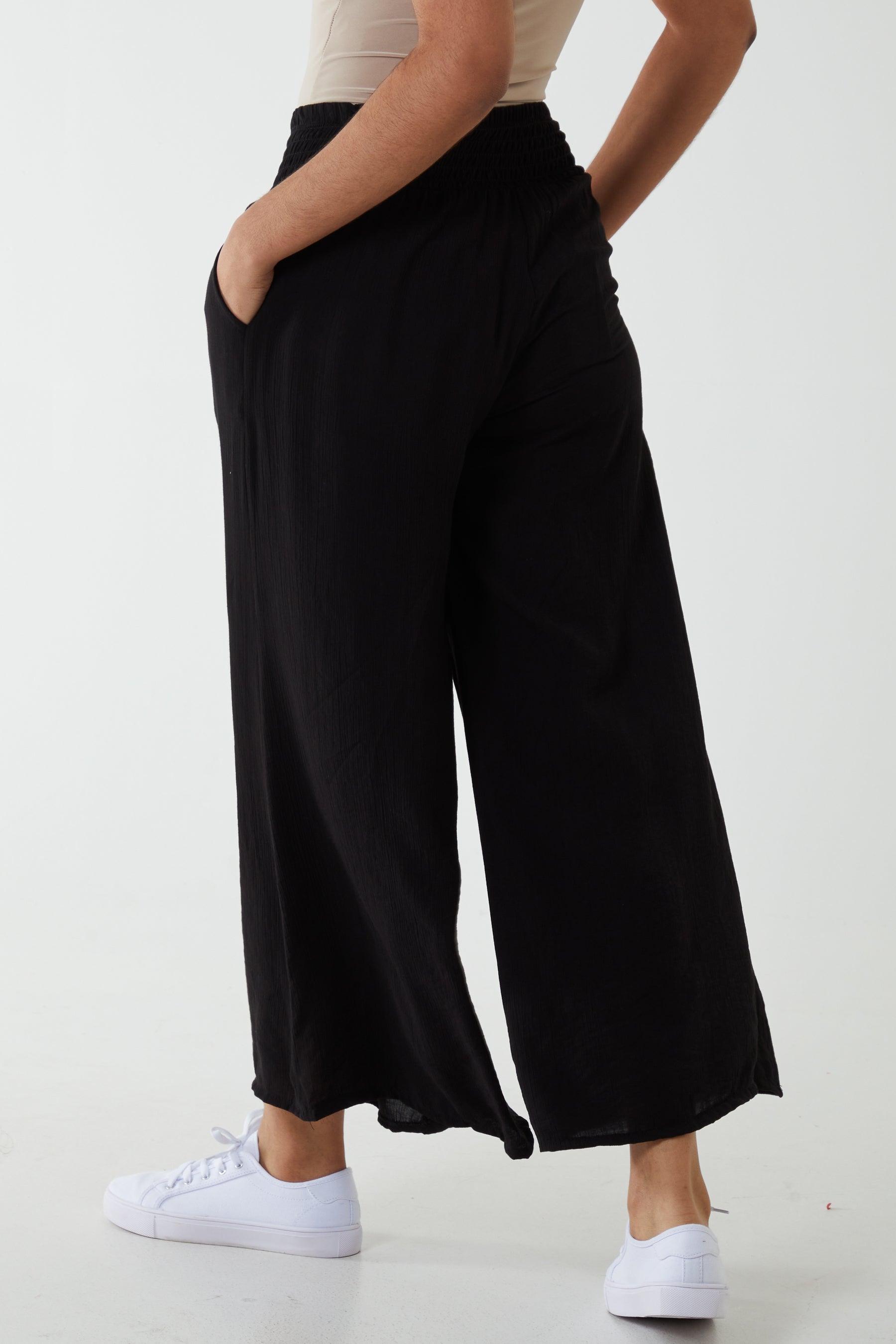 Crinkle Shirred Waist Trousers Trousers WearAll