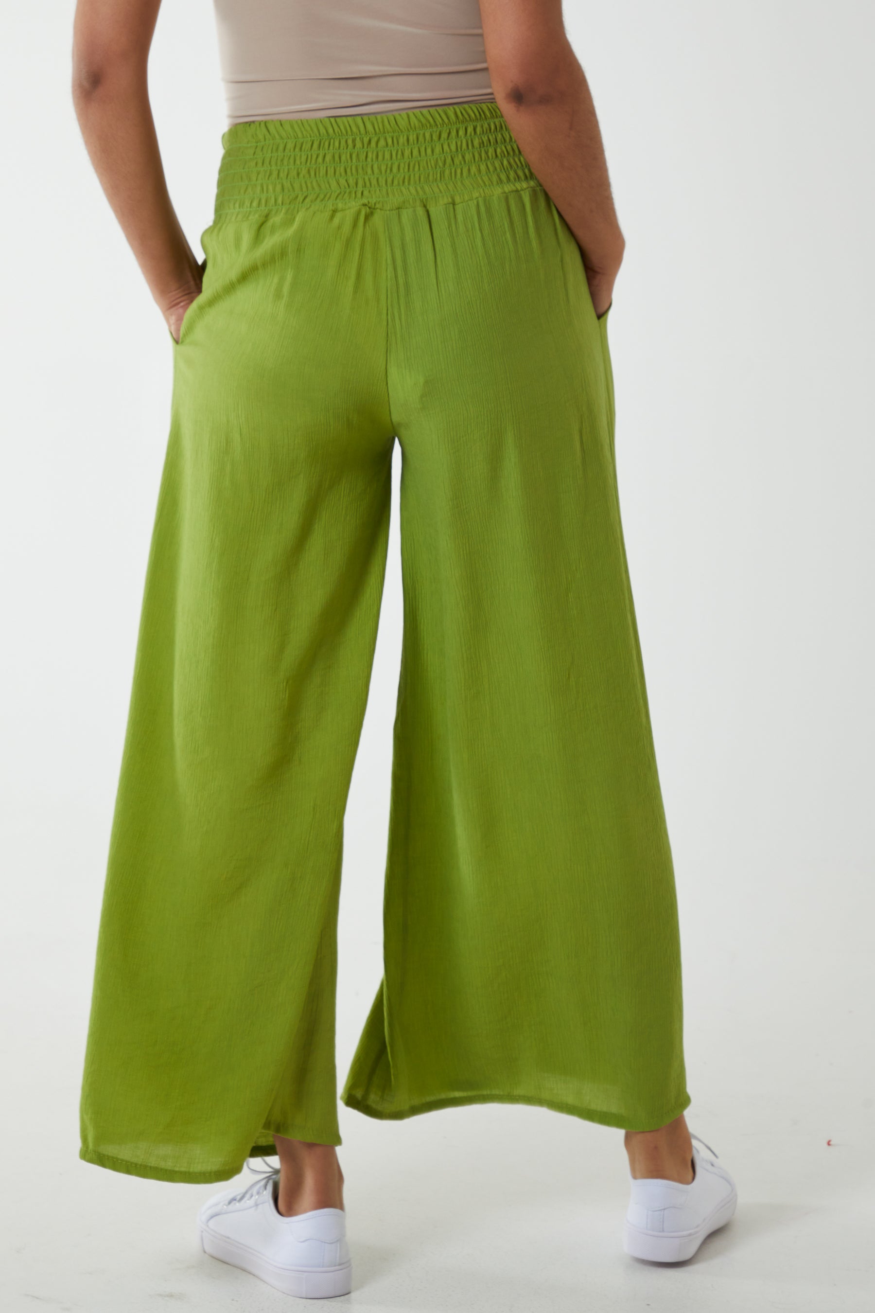 Crinkle Shirred Waist Trousers Trousers WearAll