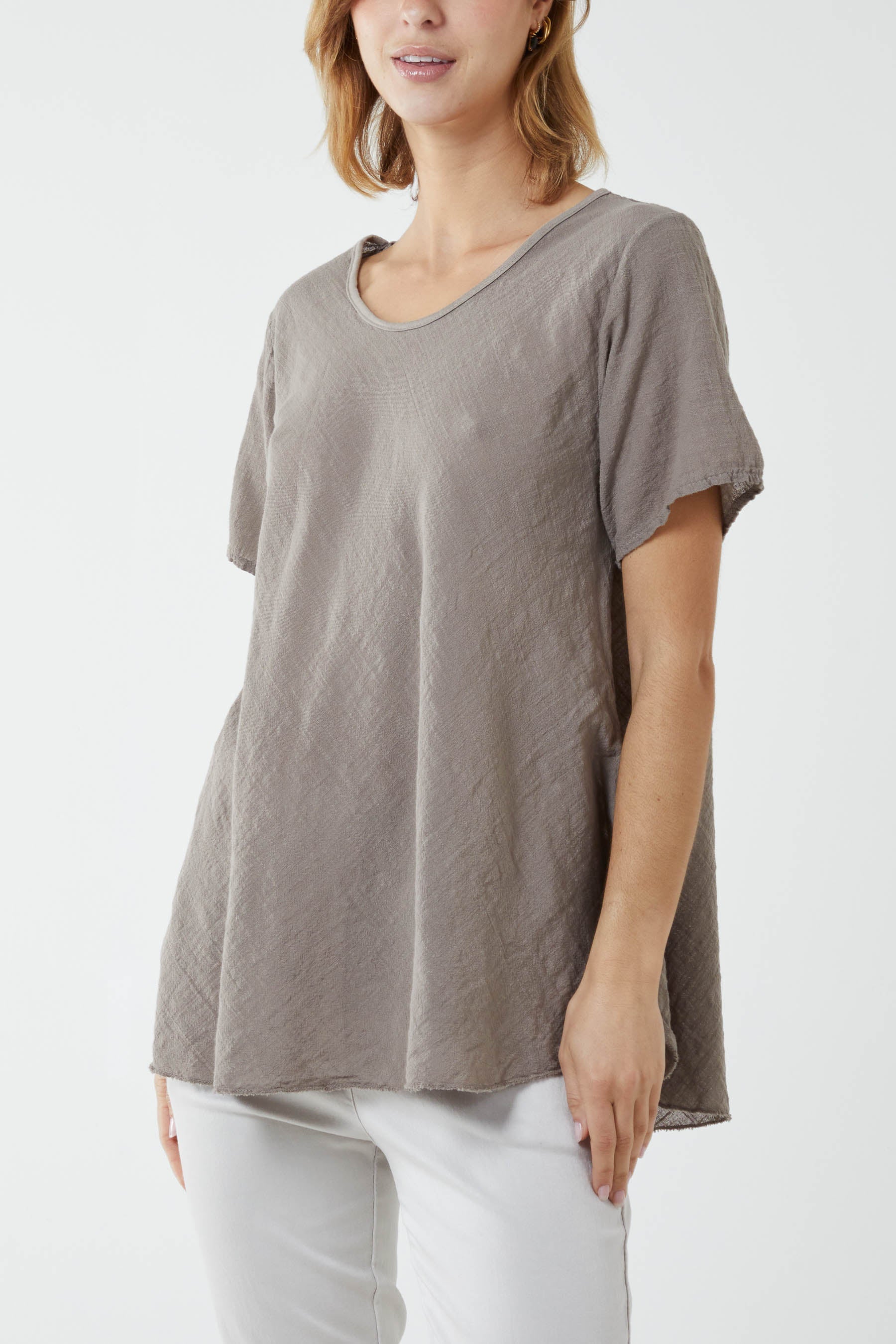 Round Neck Short Sleeve Cotton T-Shirt T-shirts WearAll Taupe One Size