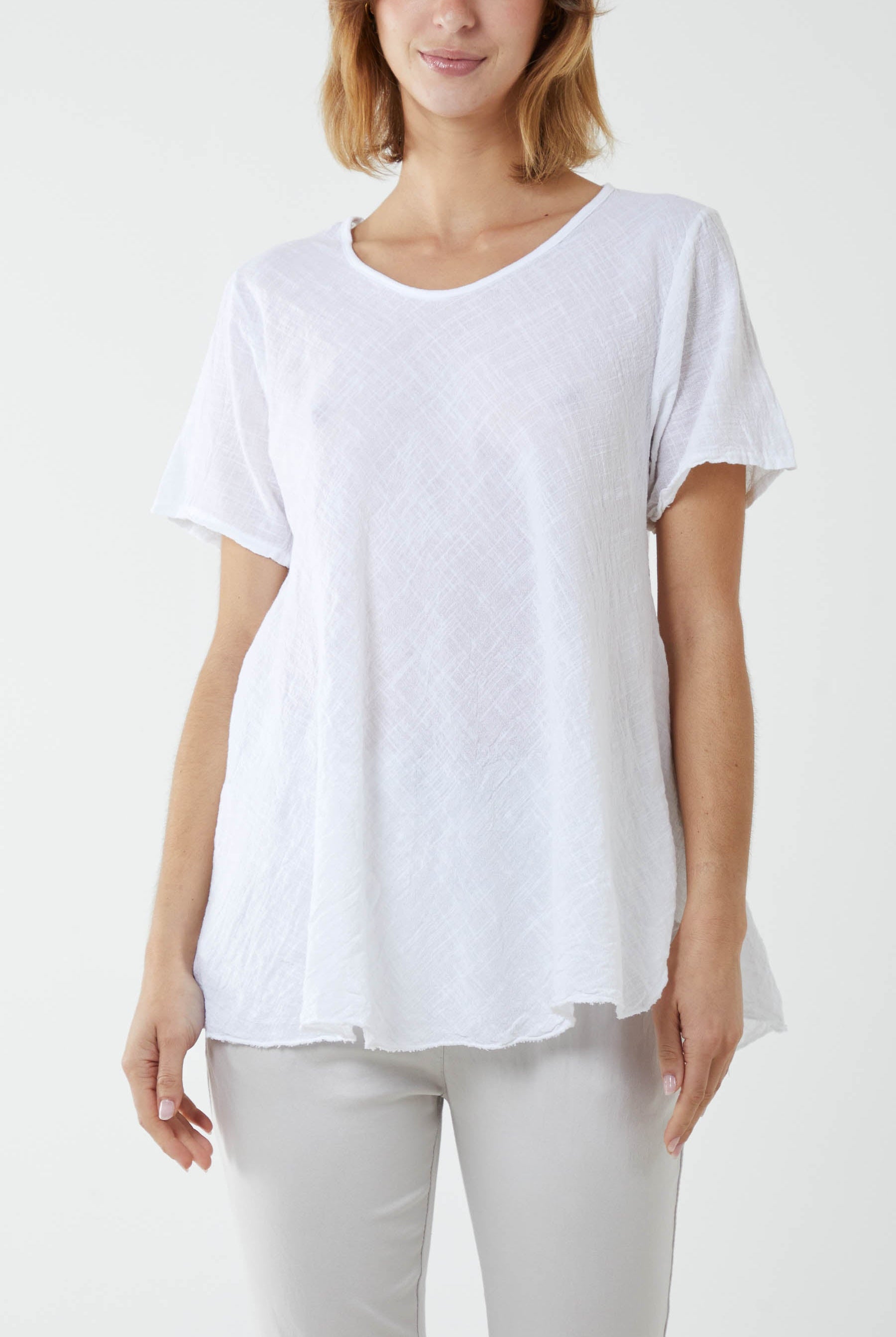 Round Neck Short Sleeve Cotton T-Shirt T-shirts WearAll White One Size