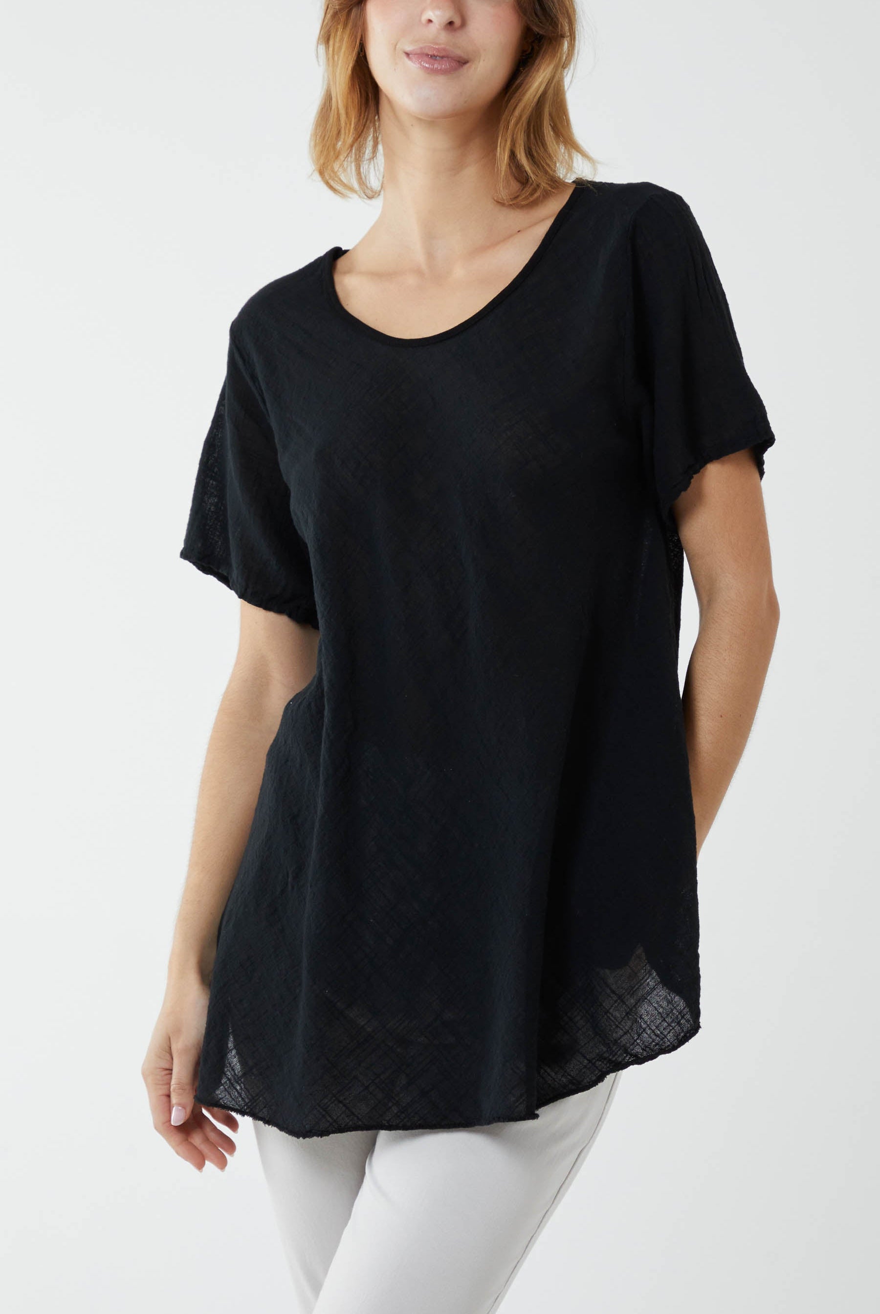 Round Neck Short Sleeve Cotton T-Shirt T-shirts WearAll Black One Size