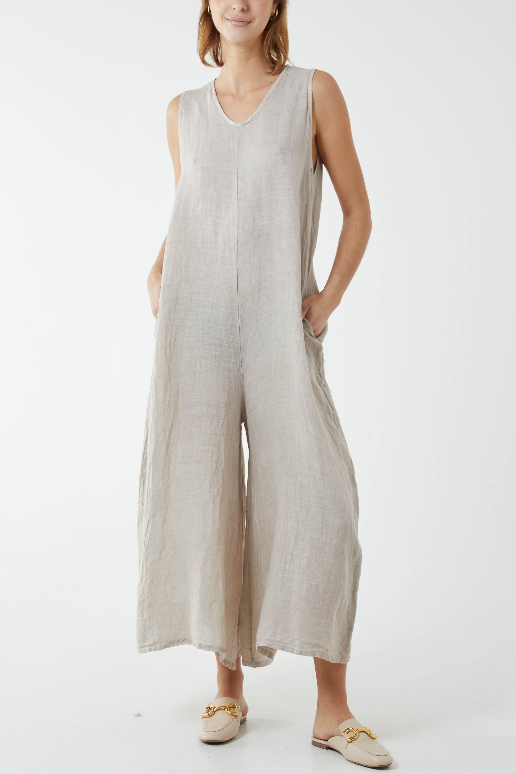 Linen Sleeveless Jumpsuit Jumpsuit WearAll Stone One Size