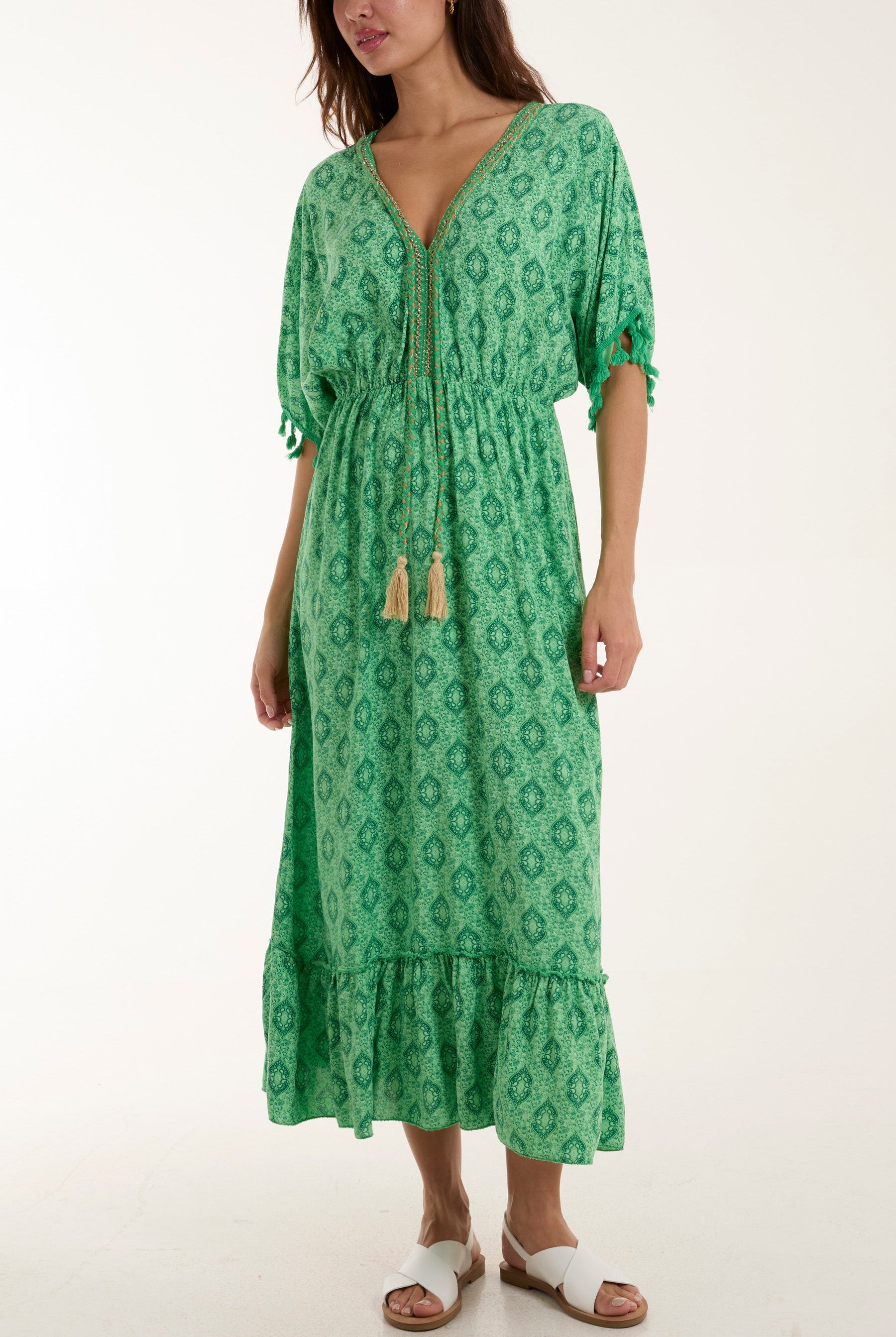 Baroque Floral Tassel Dress Dresses WearAll Jade One Size