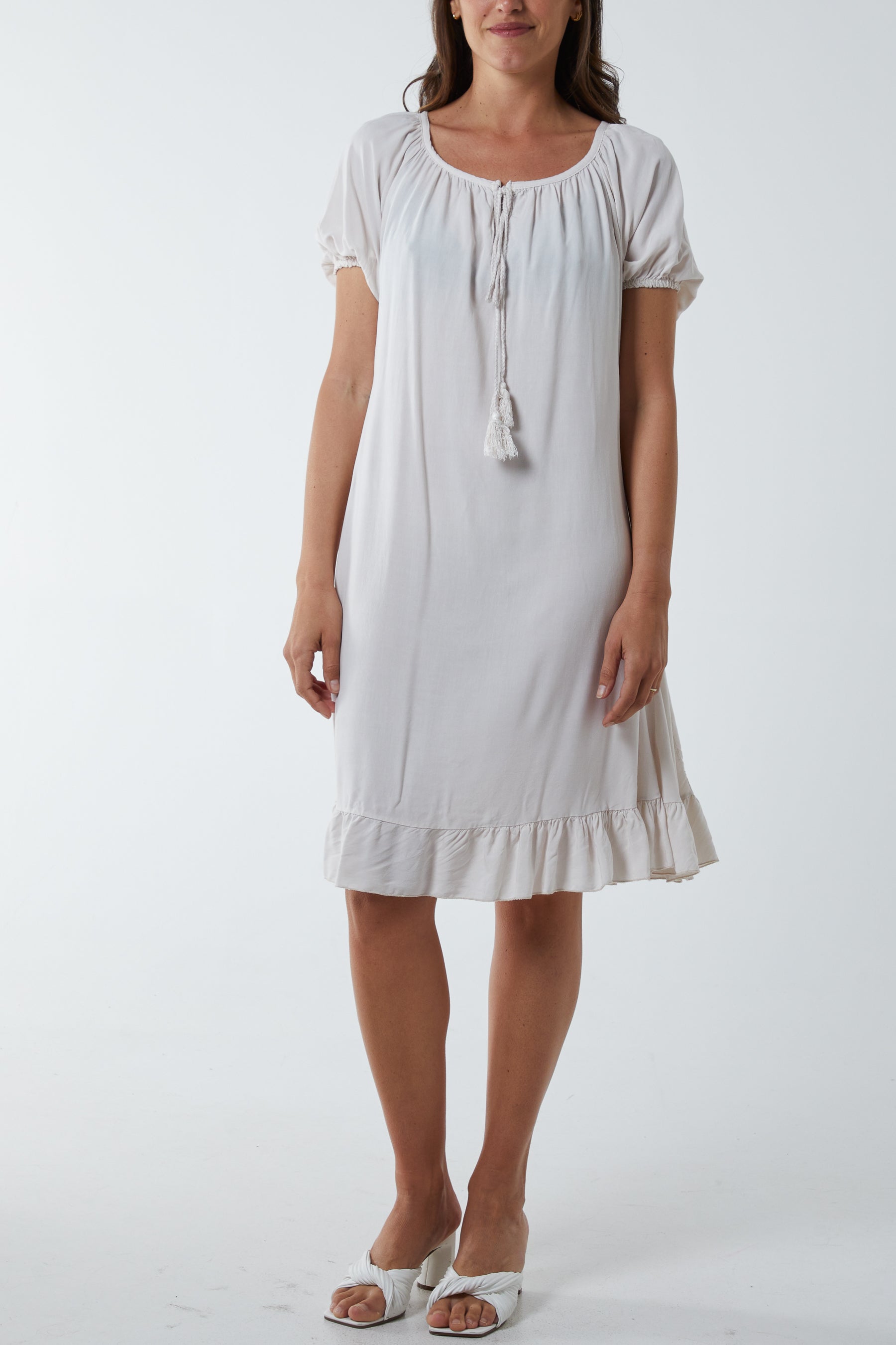 Gypsy Tie Front Midi Dress Dresses WearAll Stone One Size