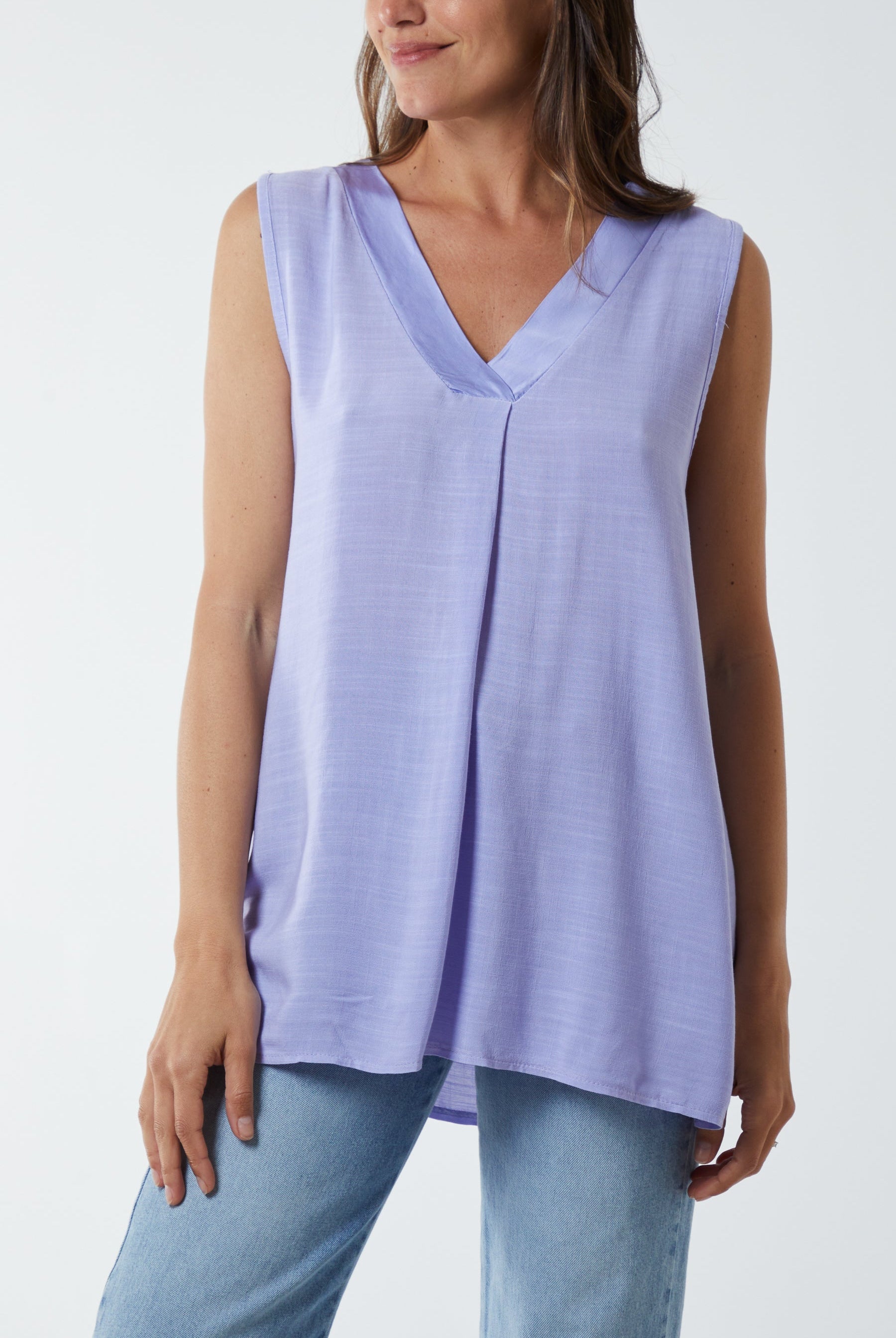 Kiwi Collar Satin Trim Vest TOPMF2 WearAll Lilac One Size