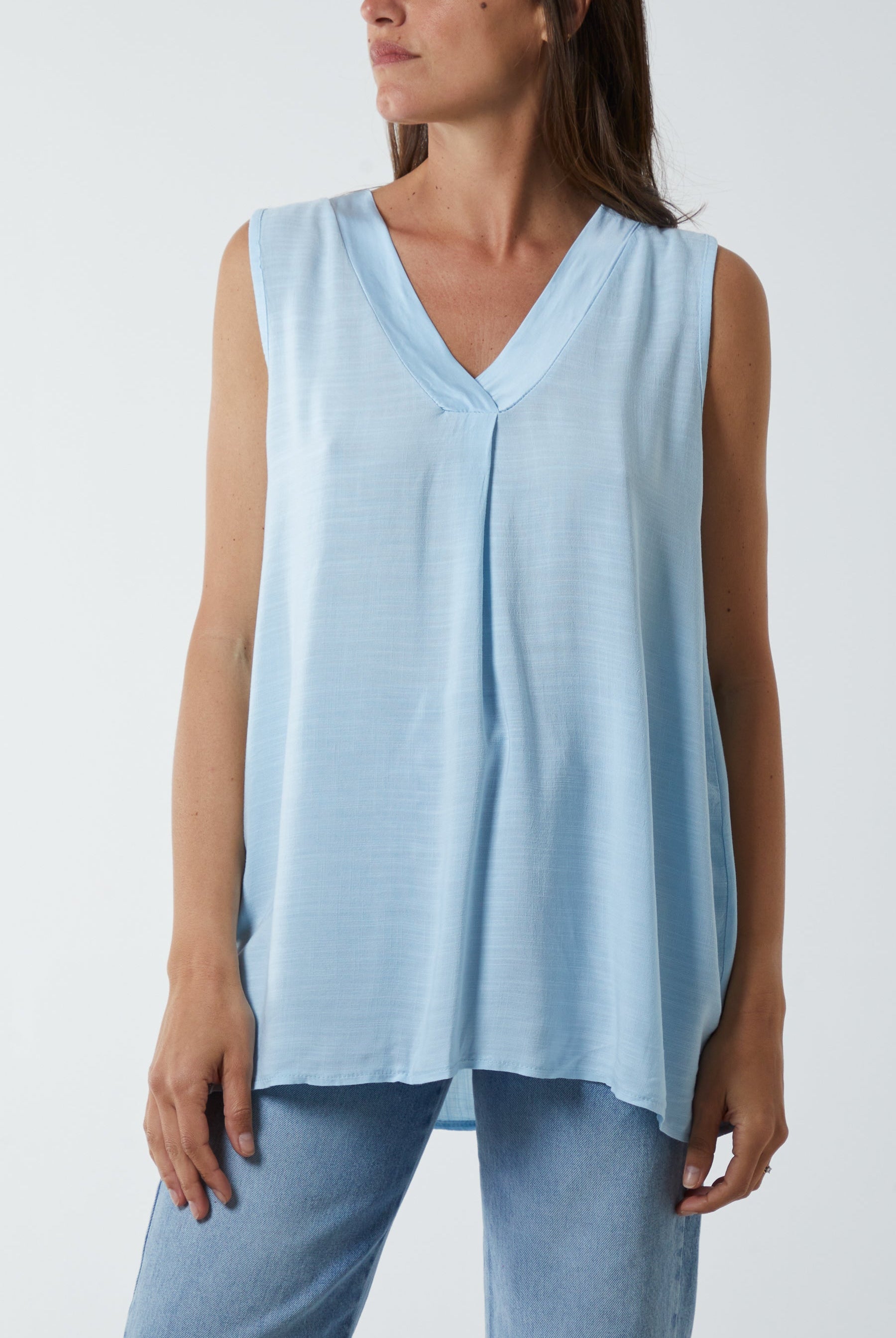 Kiwi Collar Satin Trim Vest TOPMF2 WearAll Light Blue One Size