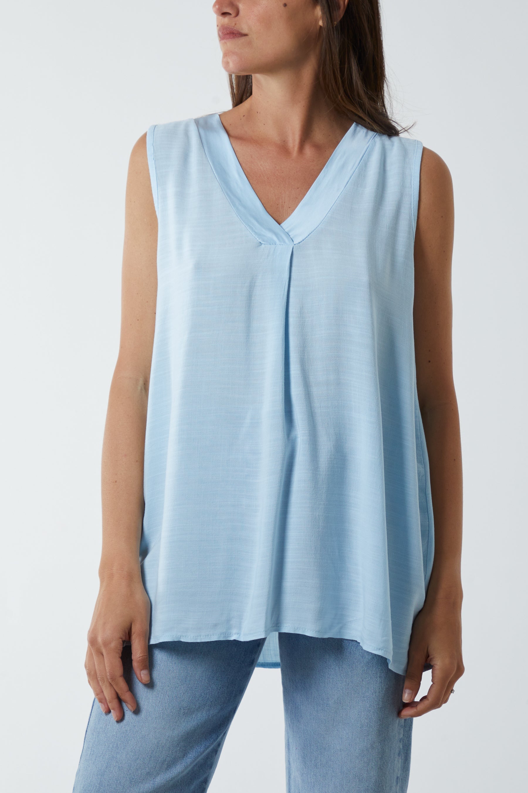 Kiwi Collar Satin Trim Vest TOPMF2 WearAll Light Blue One Size