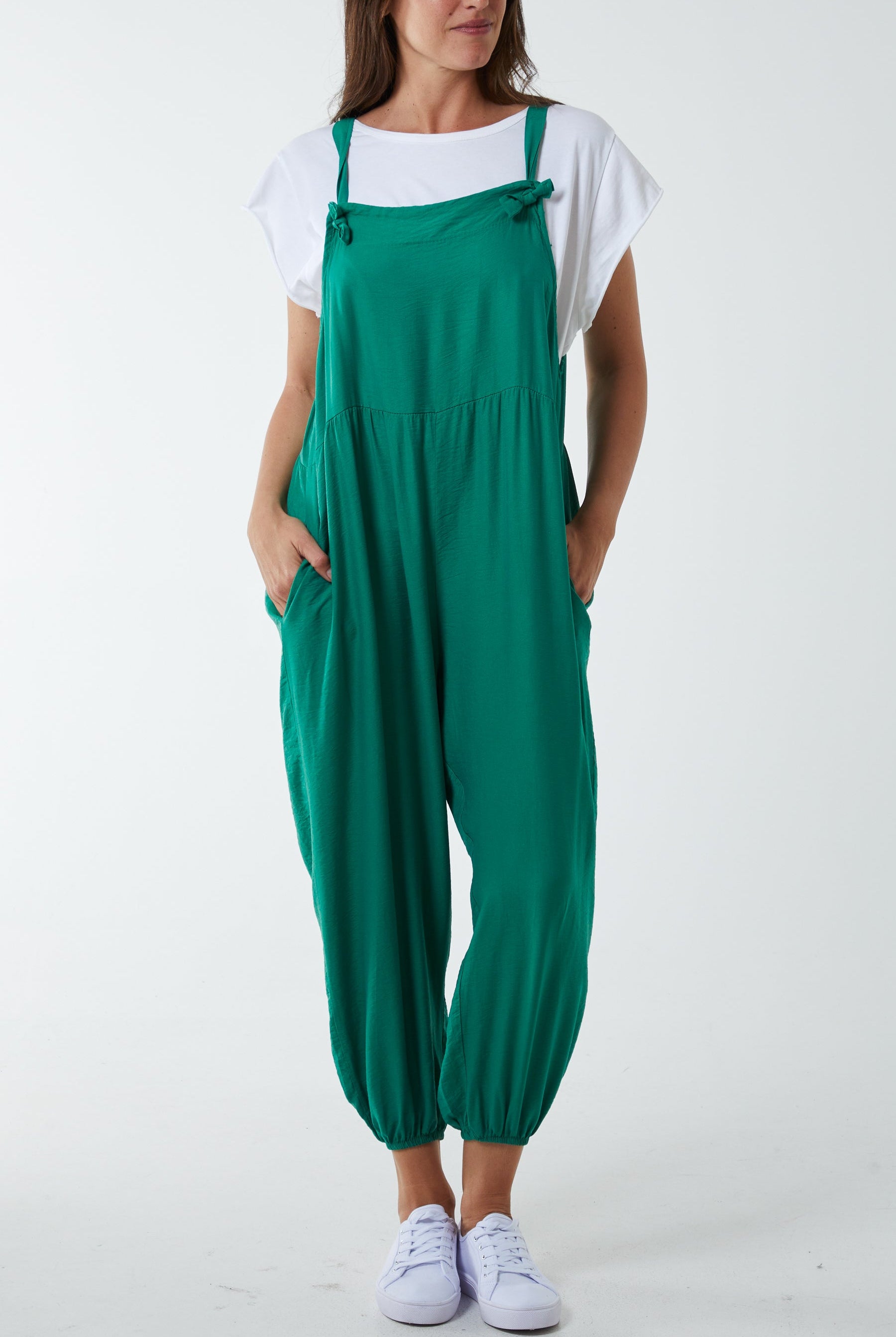 Pocket Crepe Satin Dungarees Dungarees WearAll Jade One Size