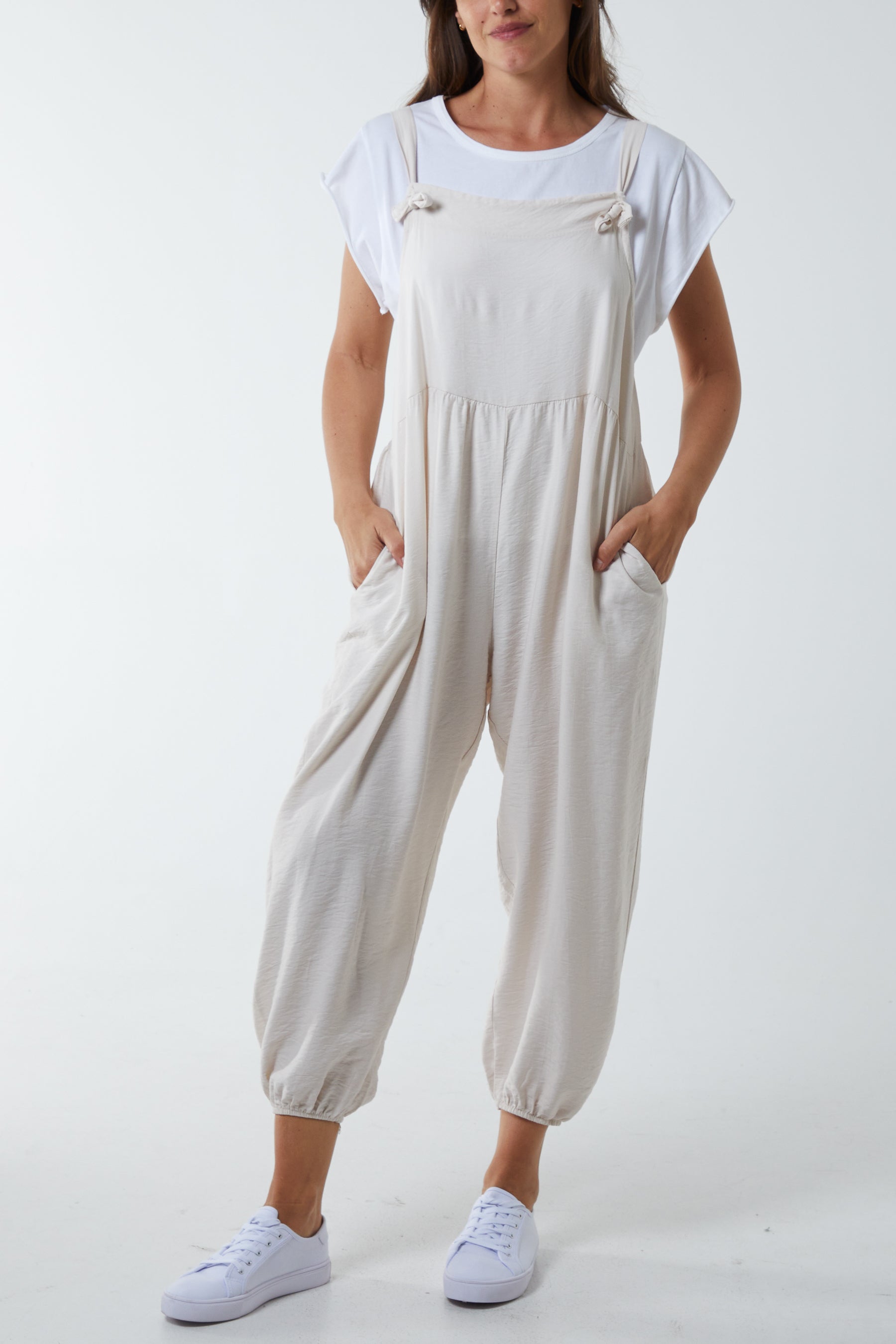 Pocket Crepe Satin Dungarees Dungarees WearAll Stone One Size