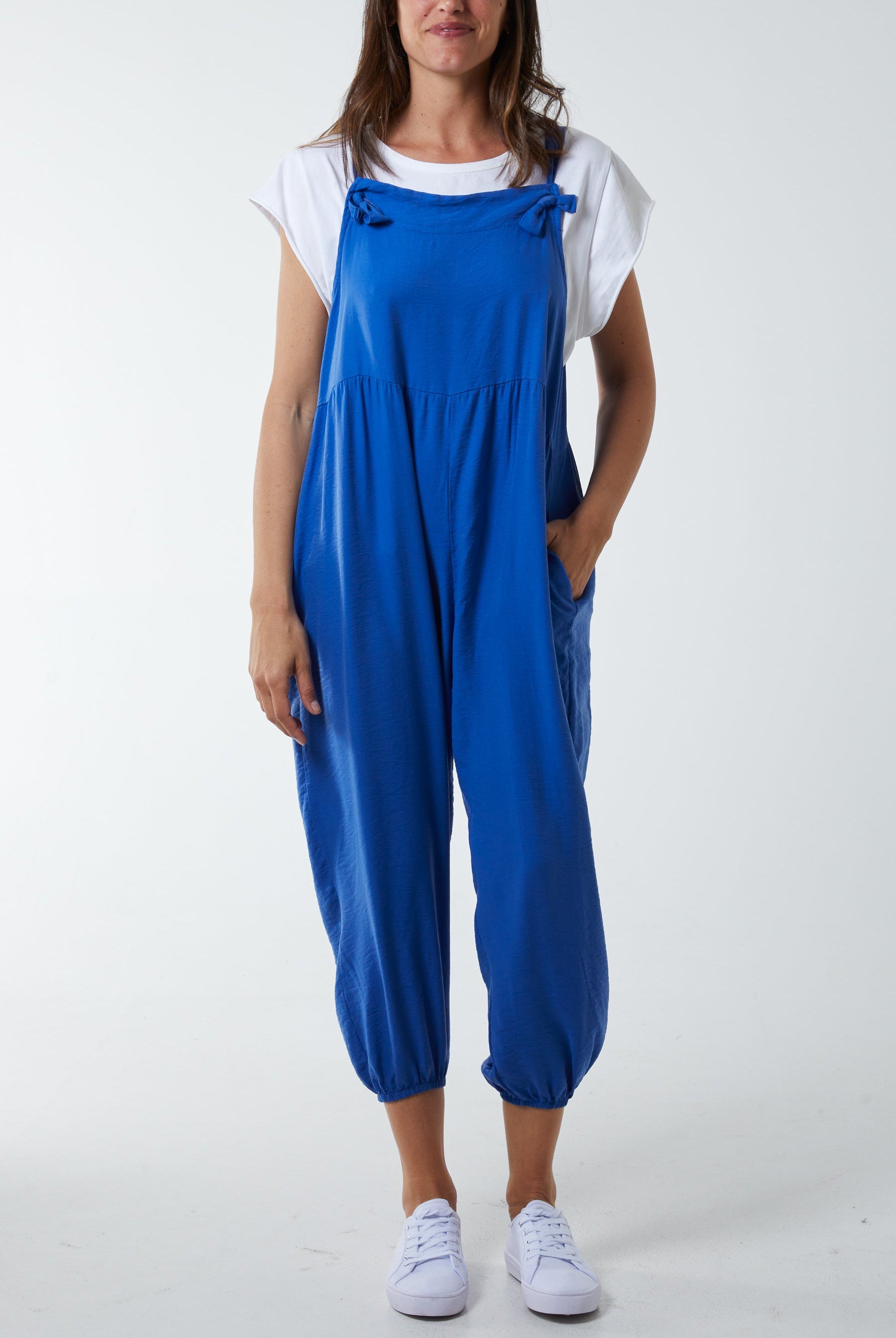 Pocket Crepe Satin Dungarees Dungarees WearAll Royal Blue One Size