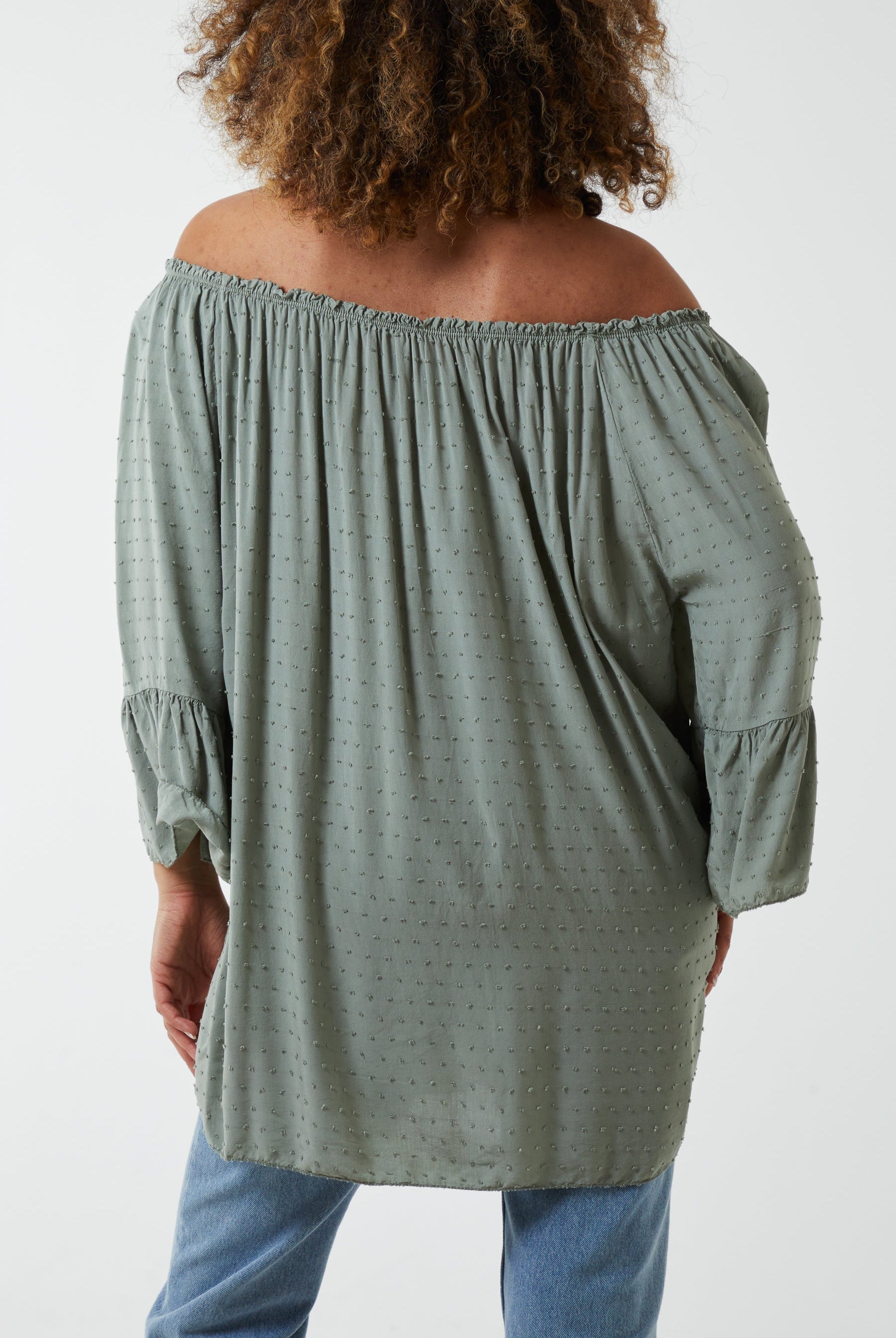 Dobby Fabric Bardot Blouse Blouses WearAll