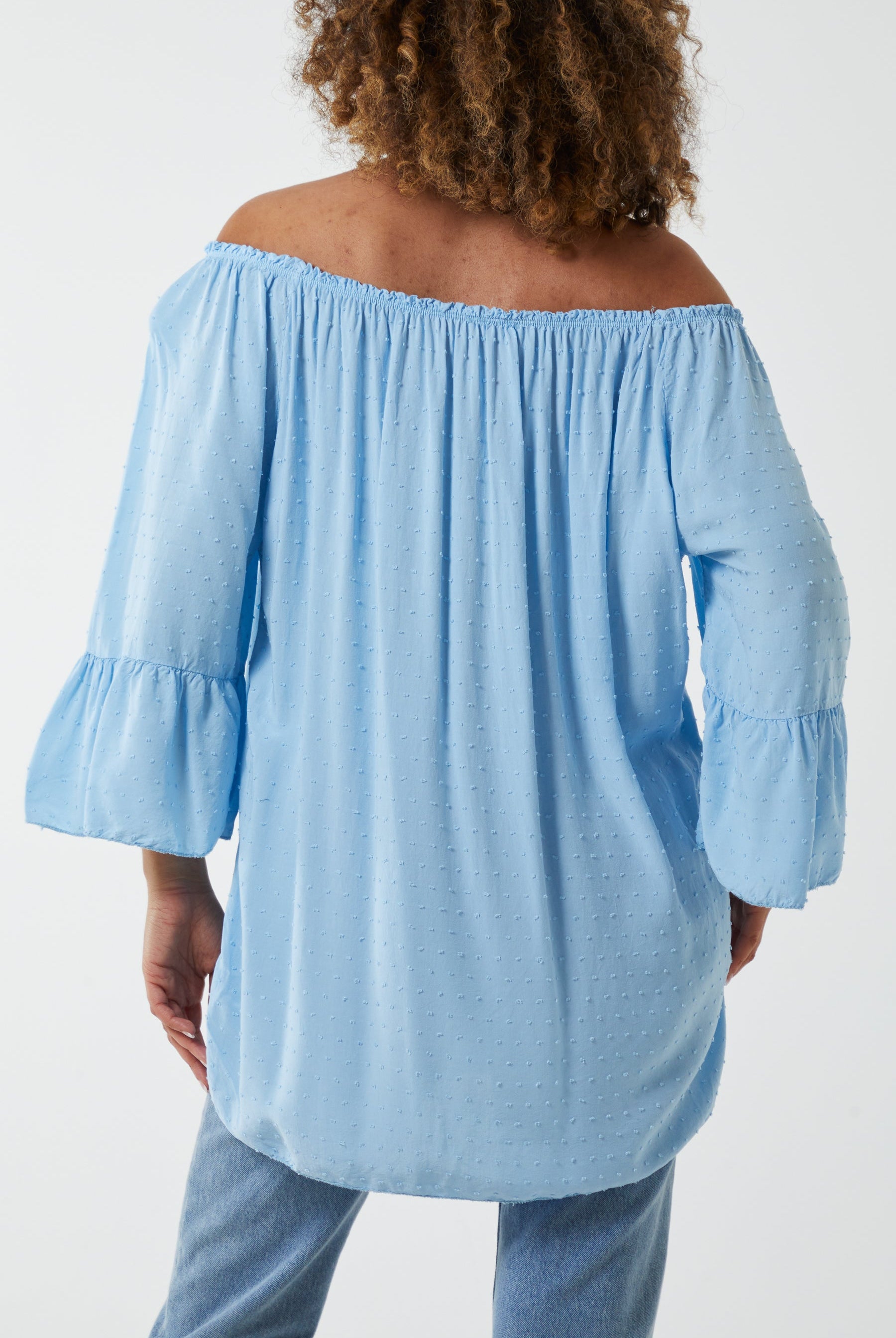 Dobby Fabric Bardot Blouse Blouses WearAll