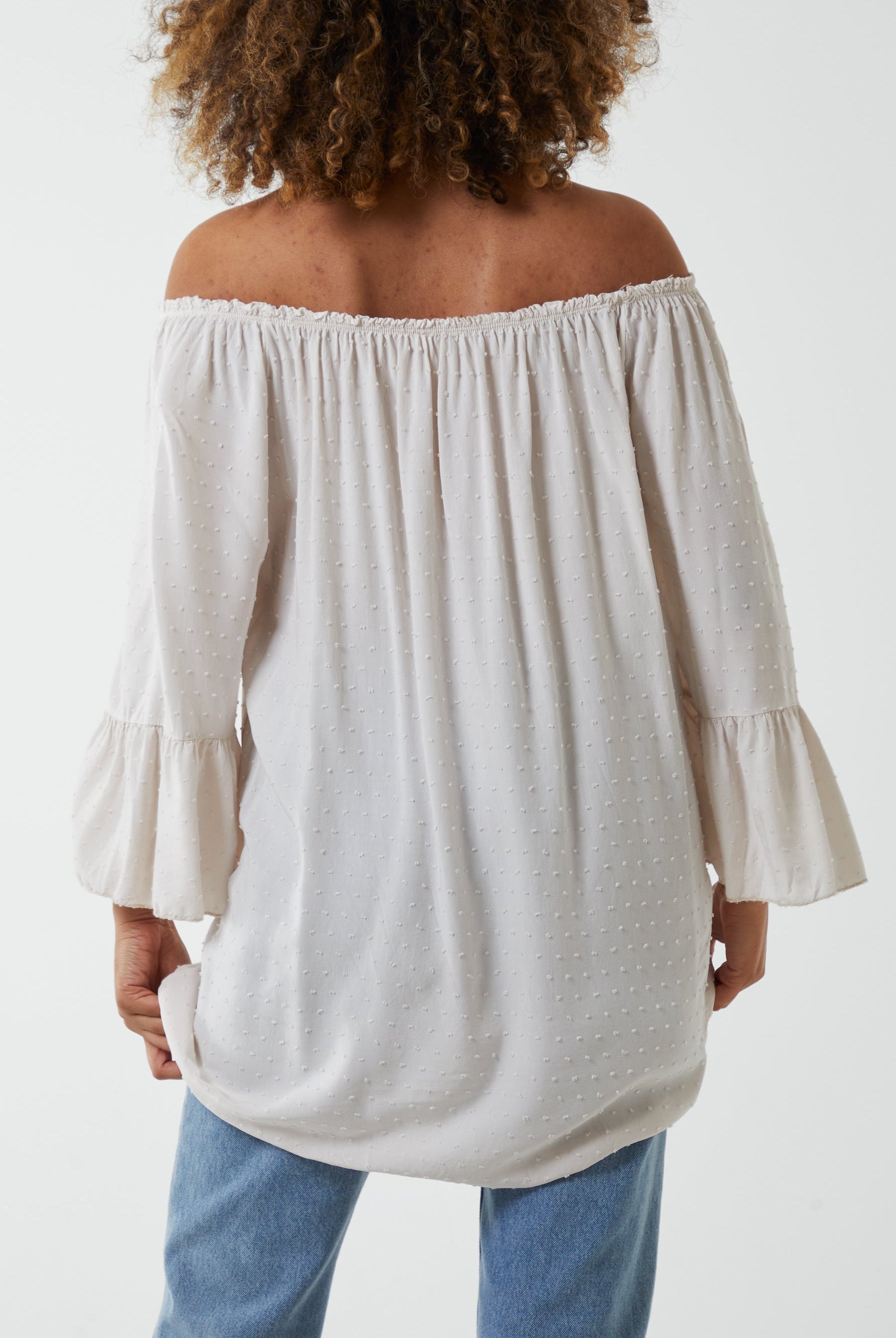 Dobby Fabric Bardot Blouse Blouses WearAll