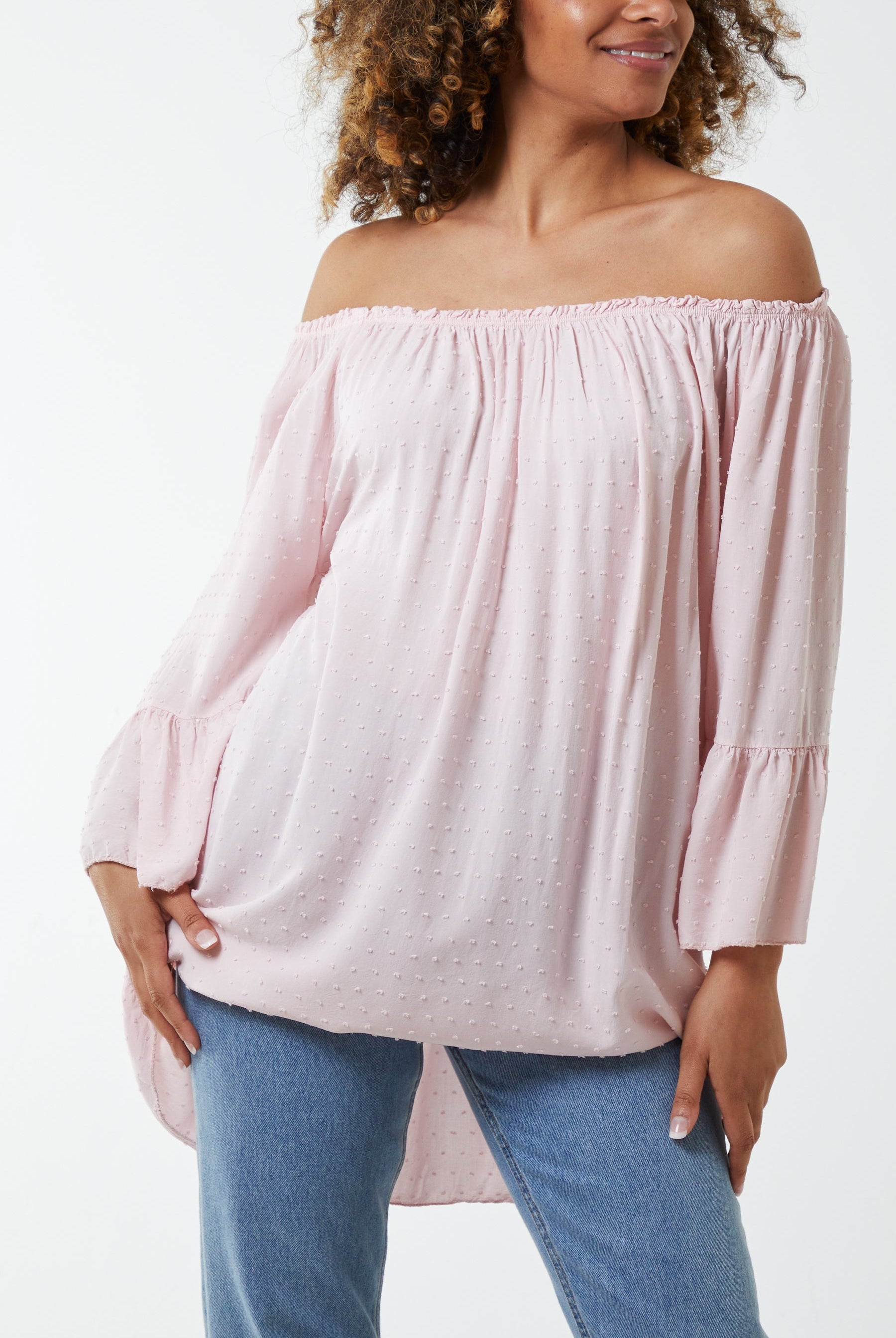 Dobby Fabric Bardot Blouse Blouses WearAll Blush One Sizesize