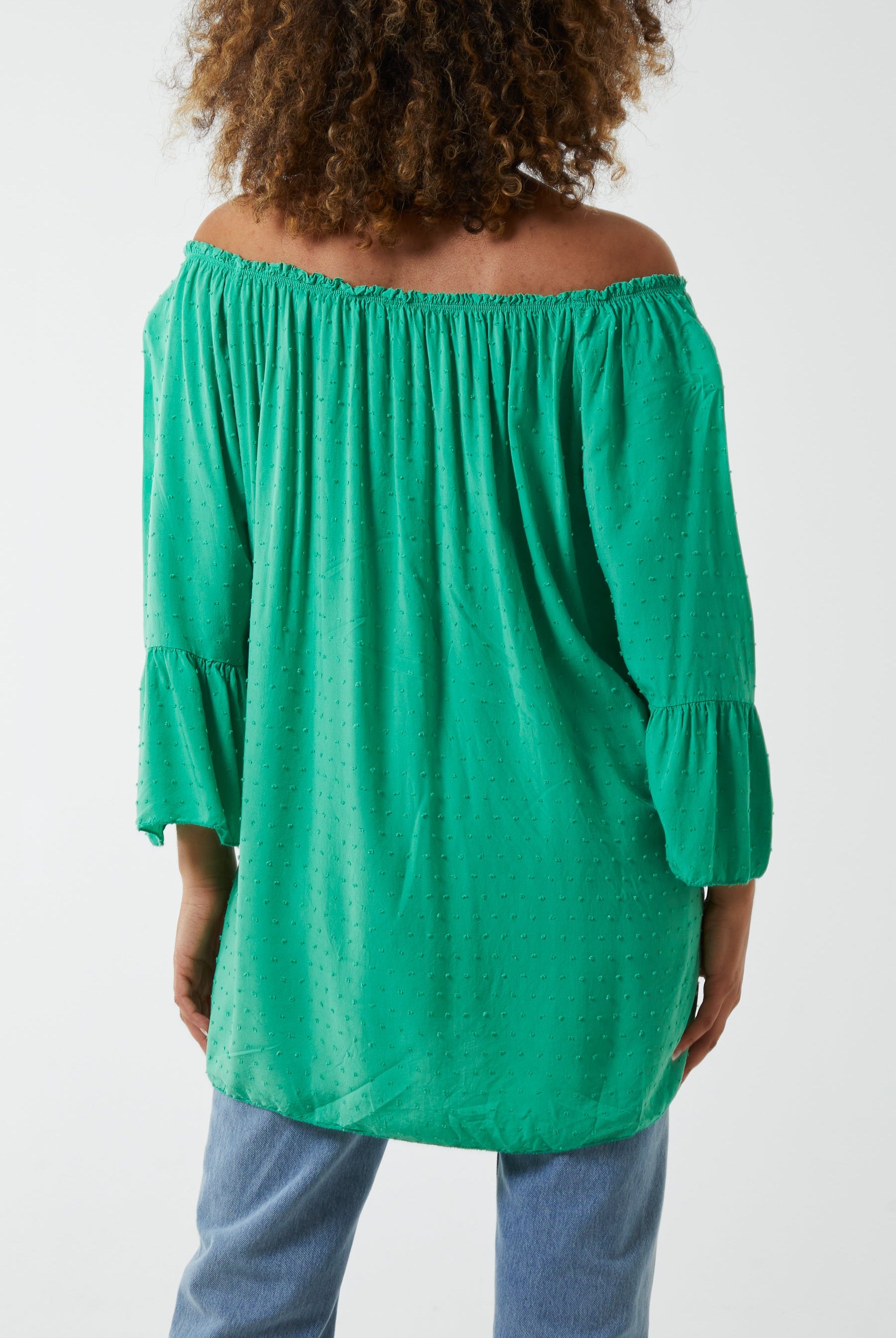 Dobby Fabric Bardot Blouse Blouses WearAll