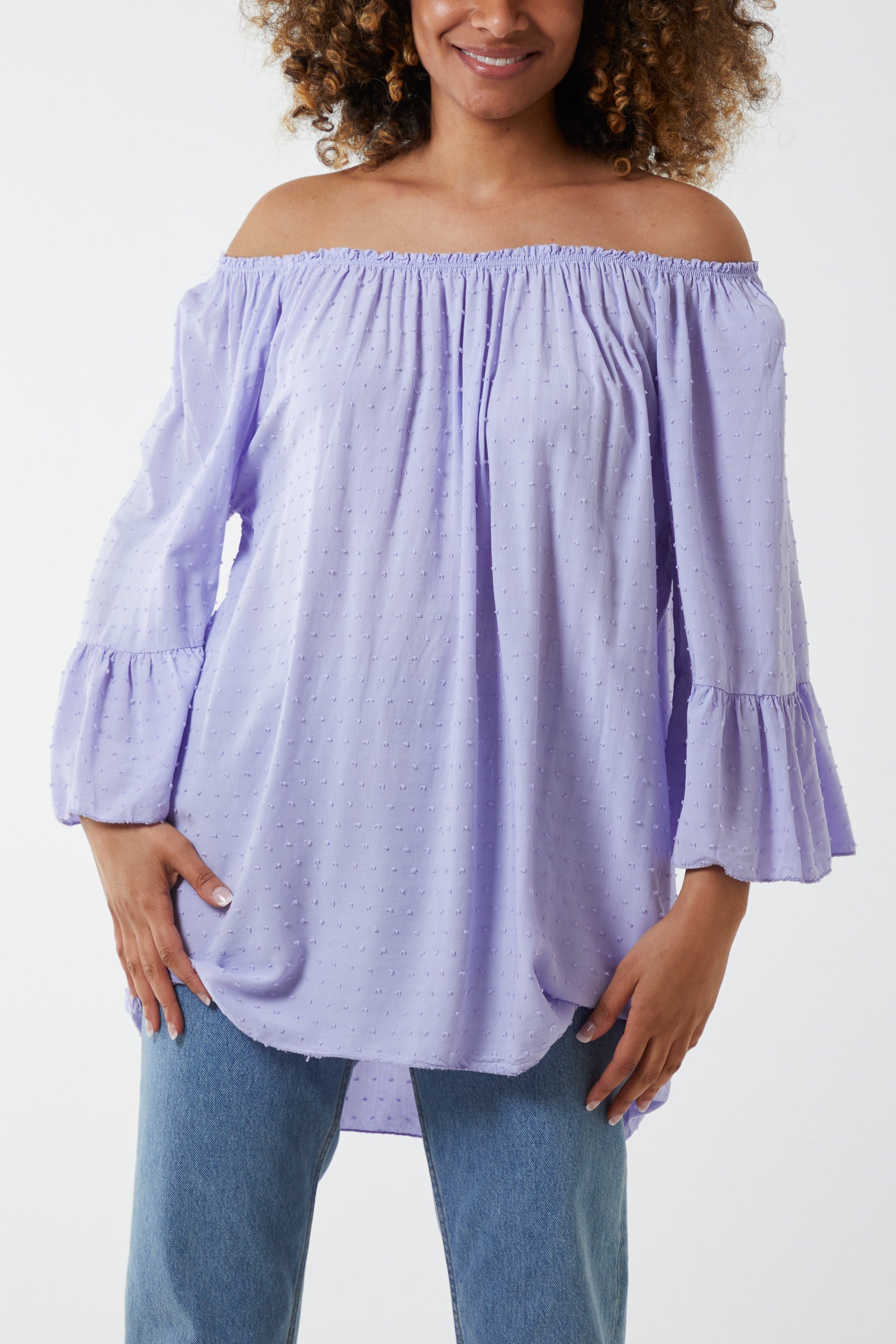 Dobby Fabric Bardot Blouse Blouses WearAll Lilac One Sizesize