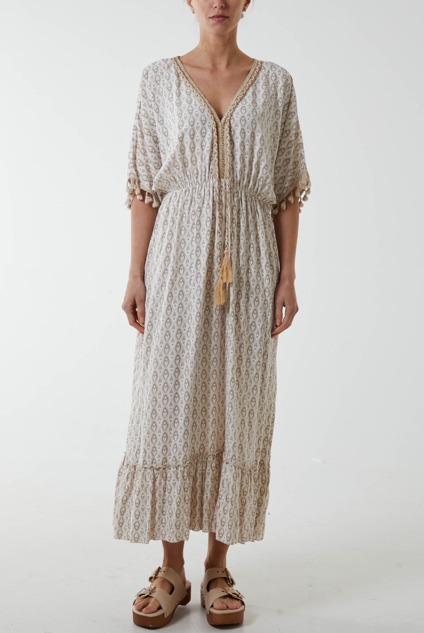 Mosaic Print Tassel Dress Dresses WearAll Stone One Size