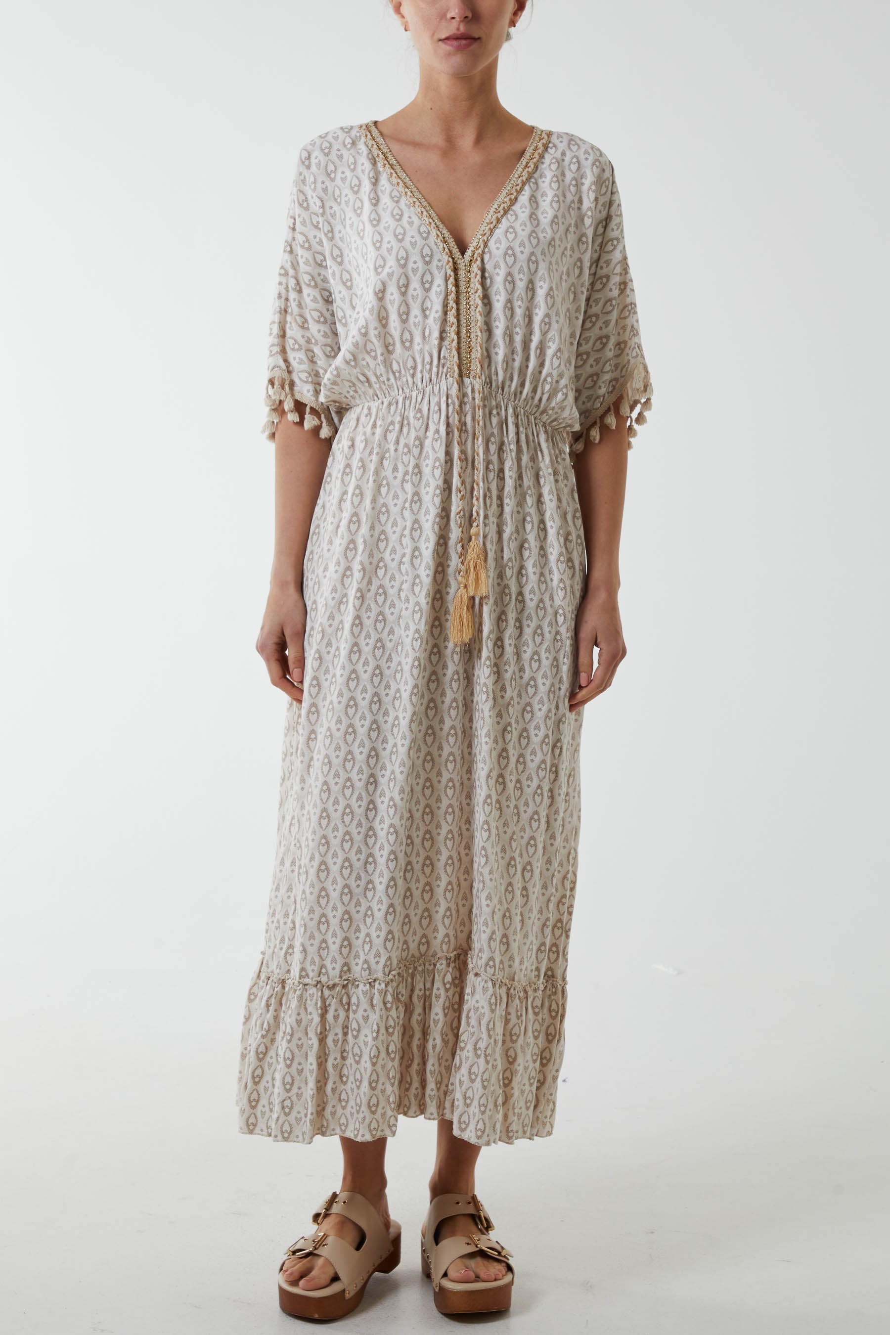 Mosaic Print Tassel Dress Dresses WearAll Stone One Size