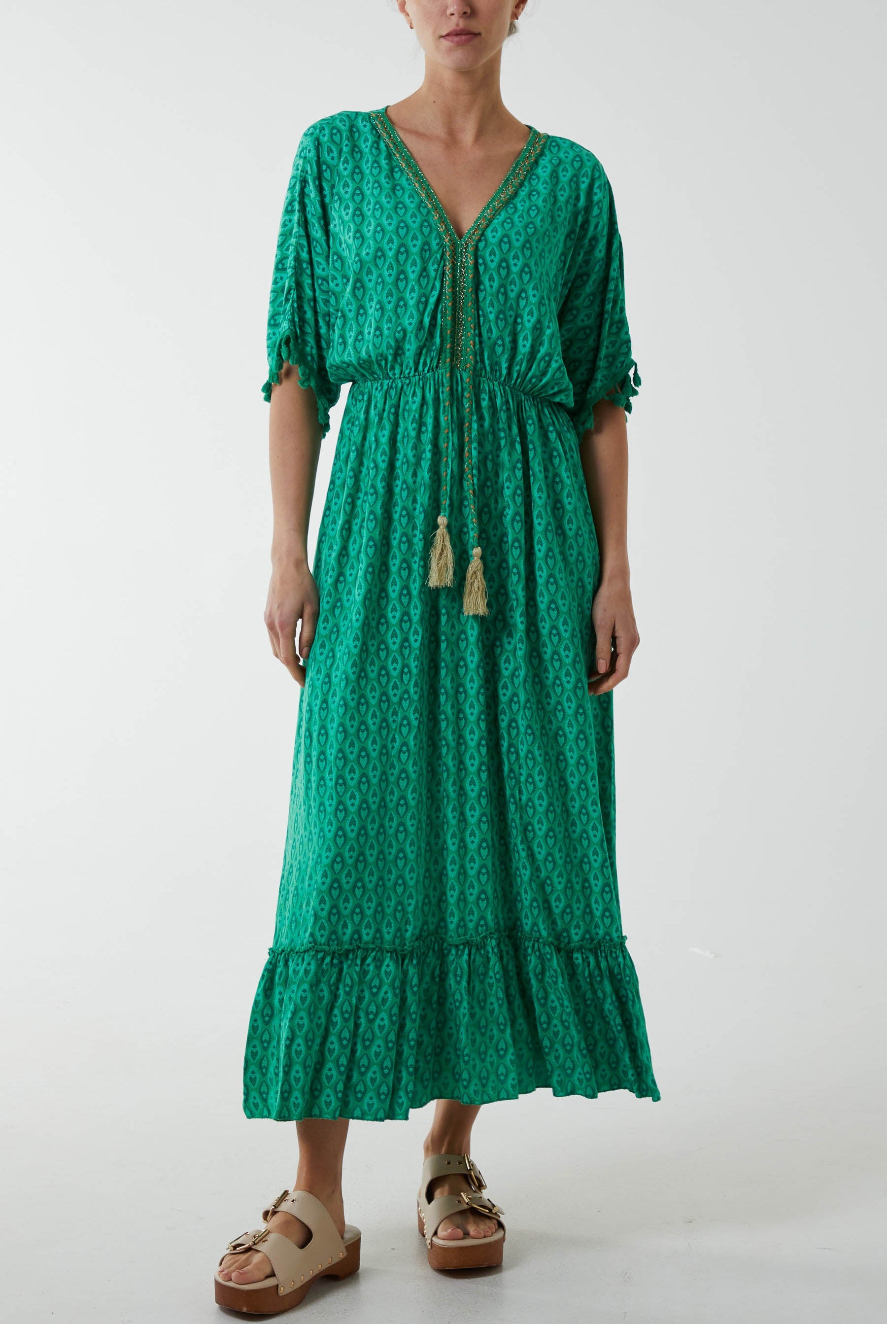 Mosaic Print Tassel Dress Dresses WearAll Jade One Size