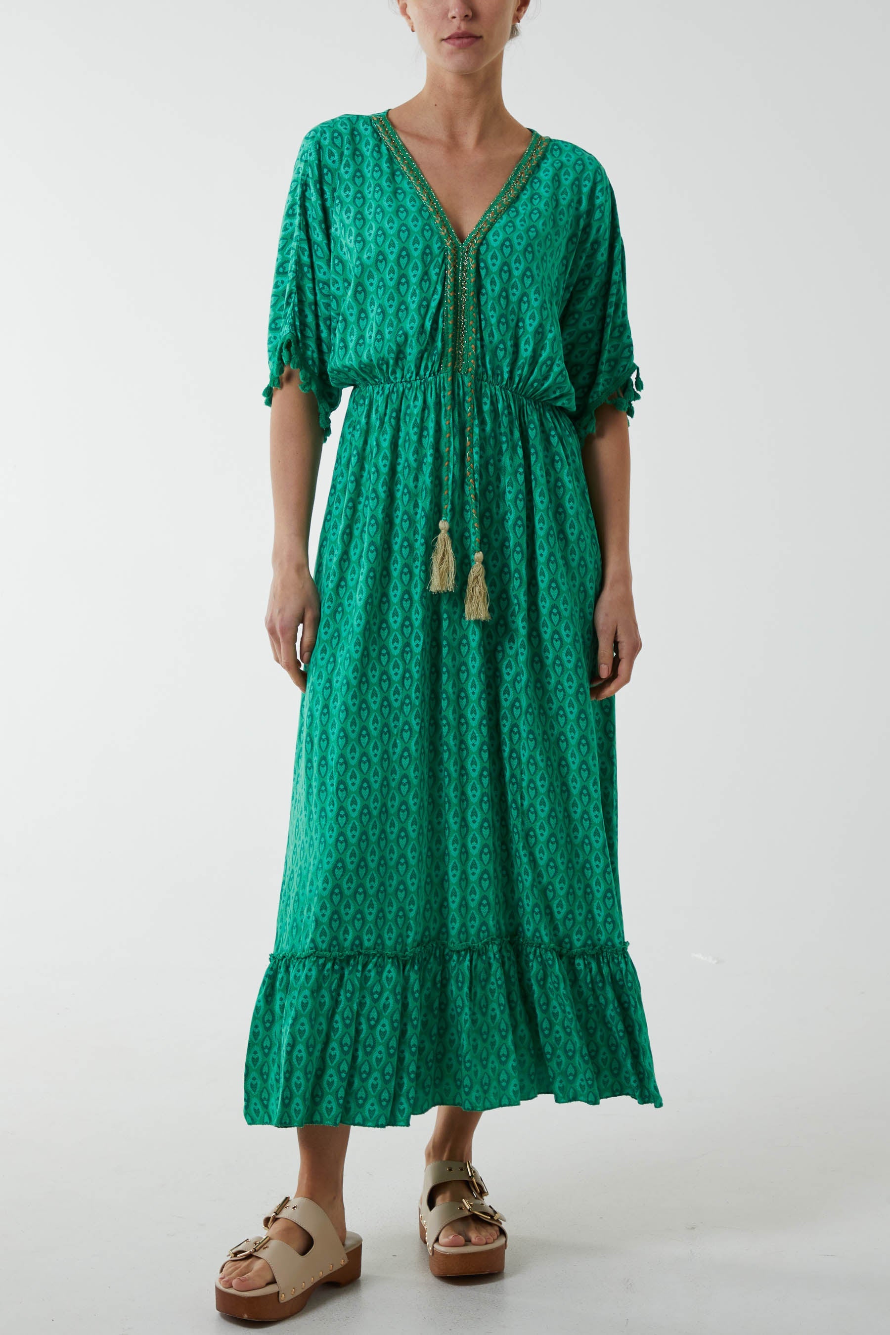 Mosaic Print Tassel Dress Dresses WearAll Jade One Size