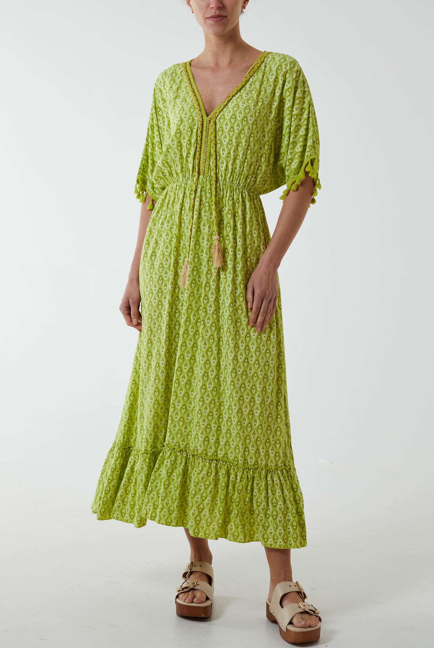 Mosaic Print Tassel Dress Dresses WearAll Lime One Size