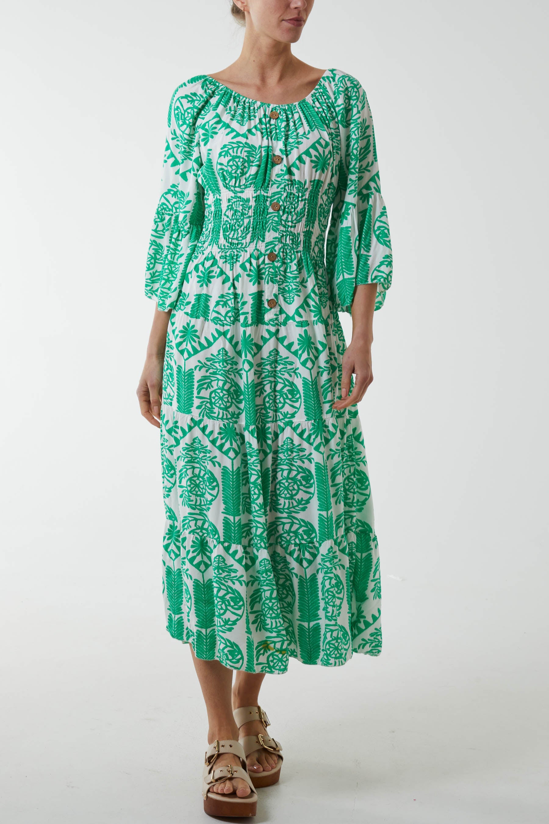 Gypsy Barot Baroque Button Dress Dresses WearAll Jade One Size