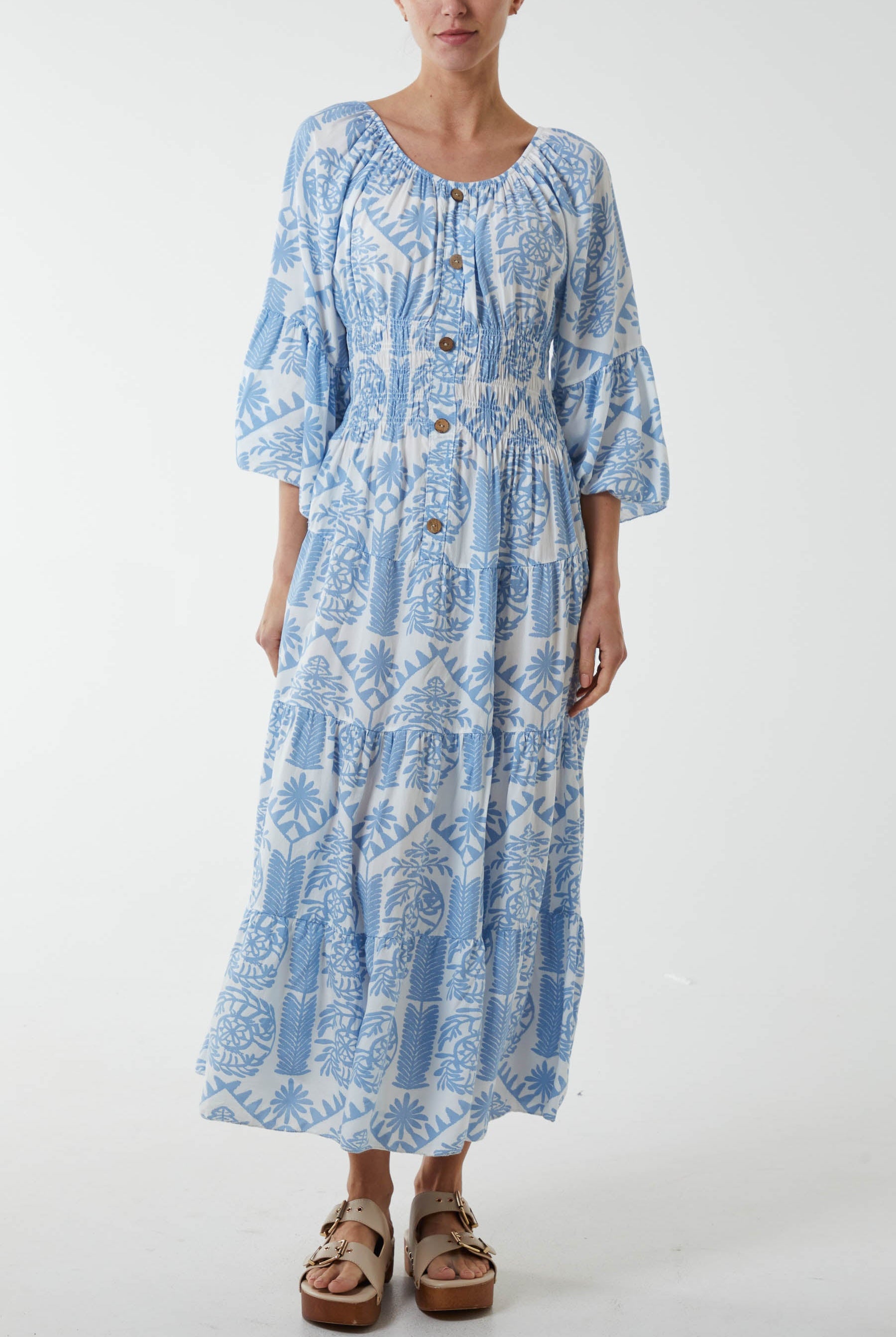 Gypsy Barot Baroque Button Dress Dresses WearAll Light Blue One Size