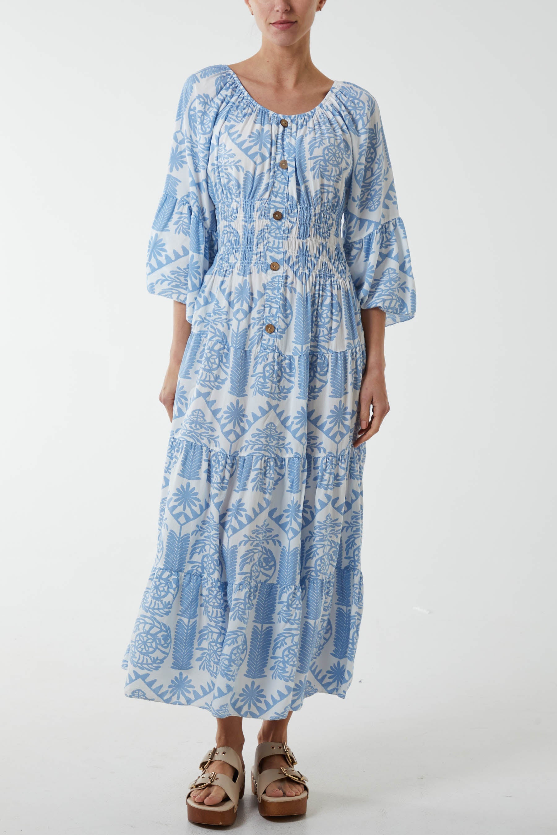 Gypsy Barot Baroque Button Dress Dresses WearAll Light Blue One Size