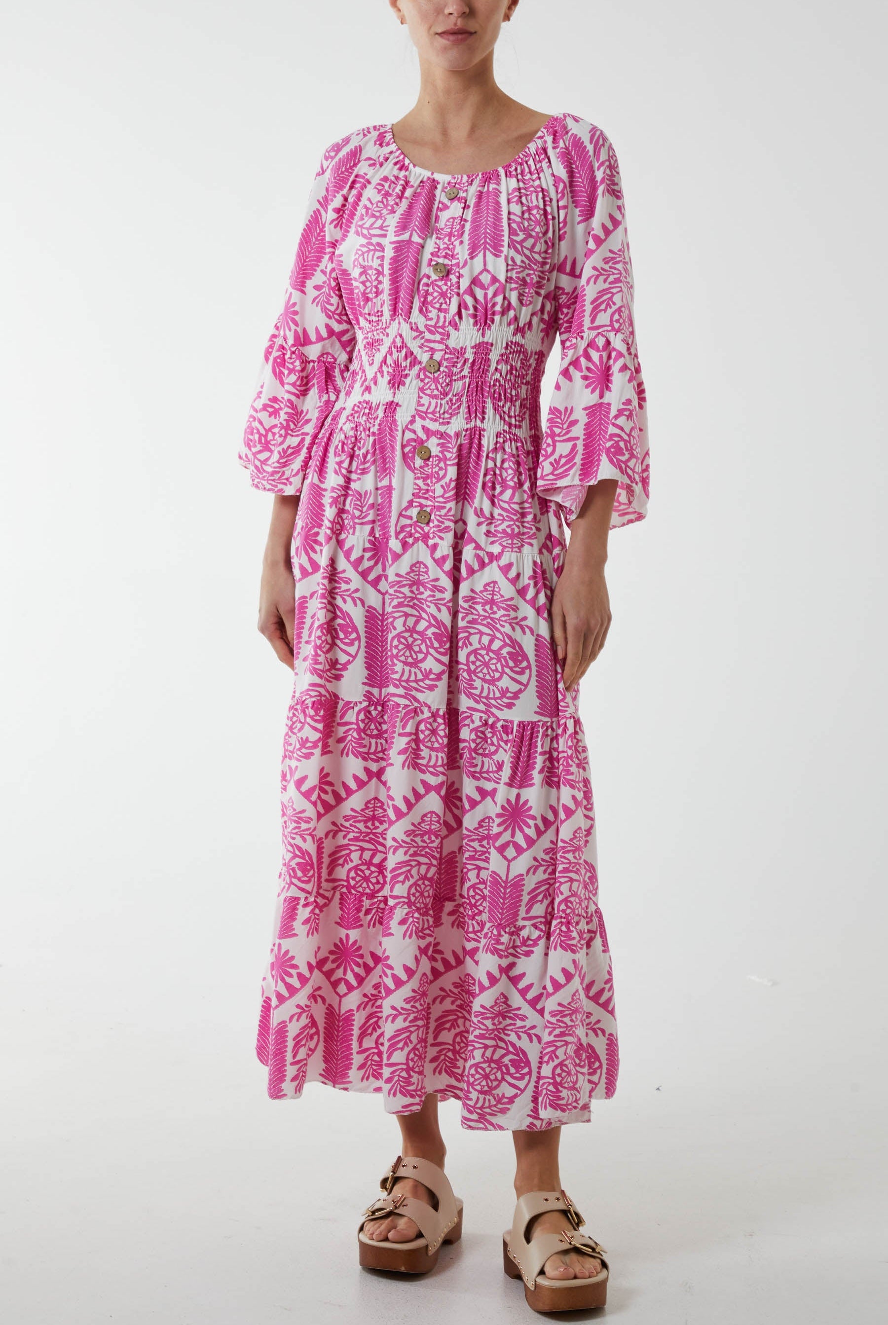 Gypsy Barot Baroque Button Dress Dresses WearAll Bubblegum Pink One Size